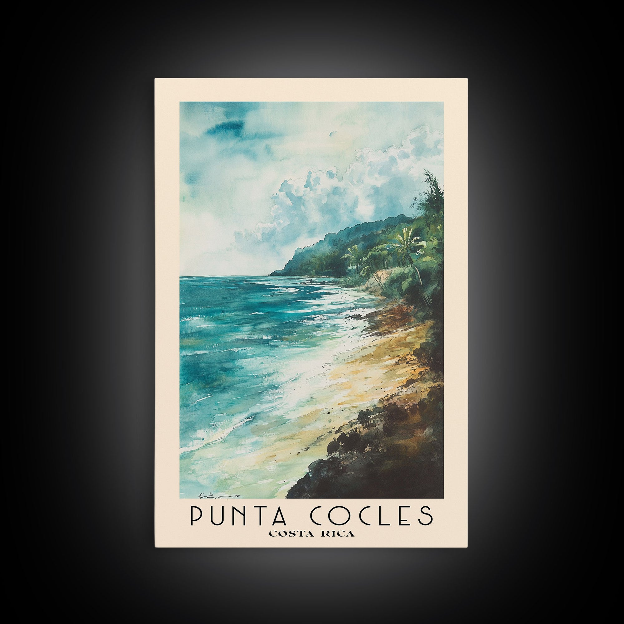 Punta Cocles, Costa Rica Watercolor Beach Print, Vacation Gift, Costa Rica Wall Art, Framed Canvas Print, Framed Beach Painting