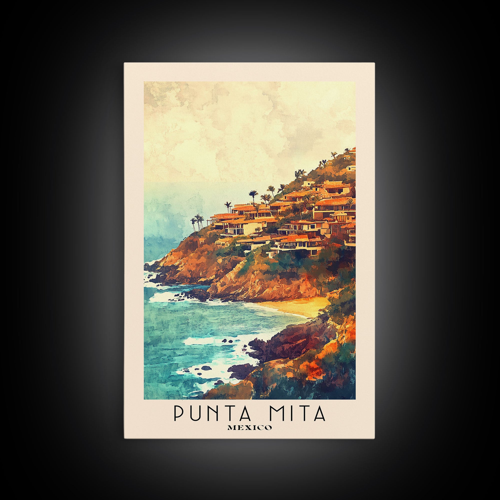 Punta Mita, Mexico Watercolor Print, Vacation Gift, Mexico Wall Art, Beach Painting, Beach Decor, Large Wall Art, Wood Frame Art