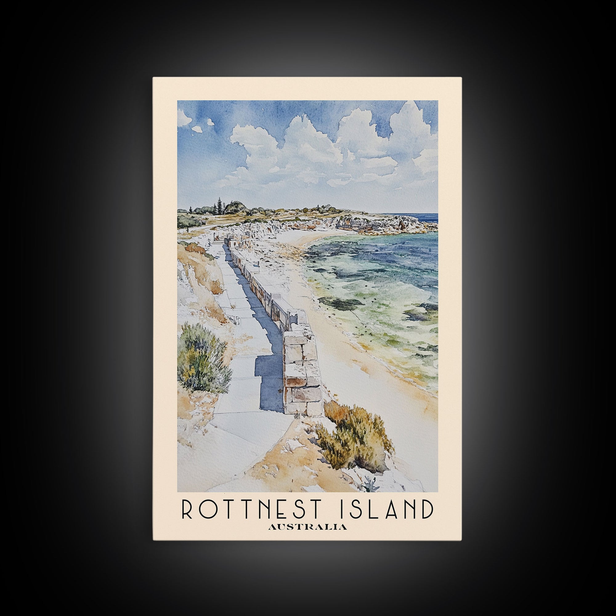 Rottnest Island, Australia Watercolor Print, Vacation Gift, Australia Wall Art, Beach Painting, Beach Decor, Large Wall Art, Wood Frame Art