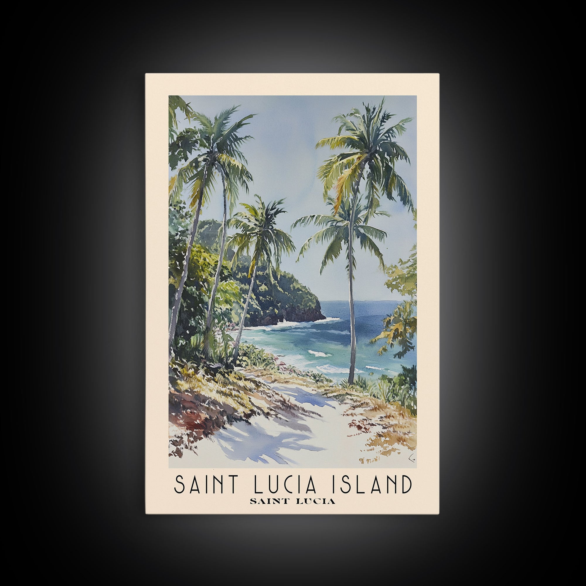 Saint Lucia Island, Saint Lucia Watercolor Print, Vacation Gift, Saint Lucia Wall Art, Beach Painting, Beach Decor, Large Wall Art, Wood Frame Art