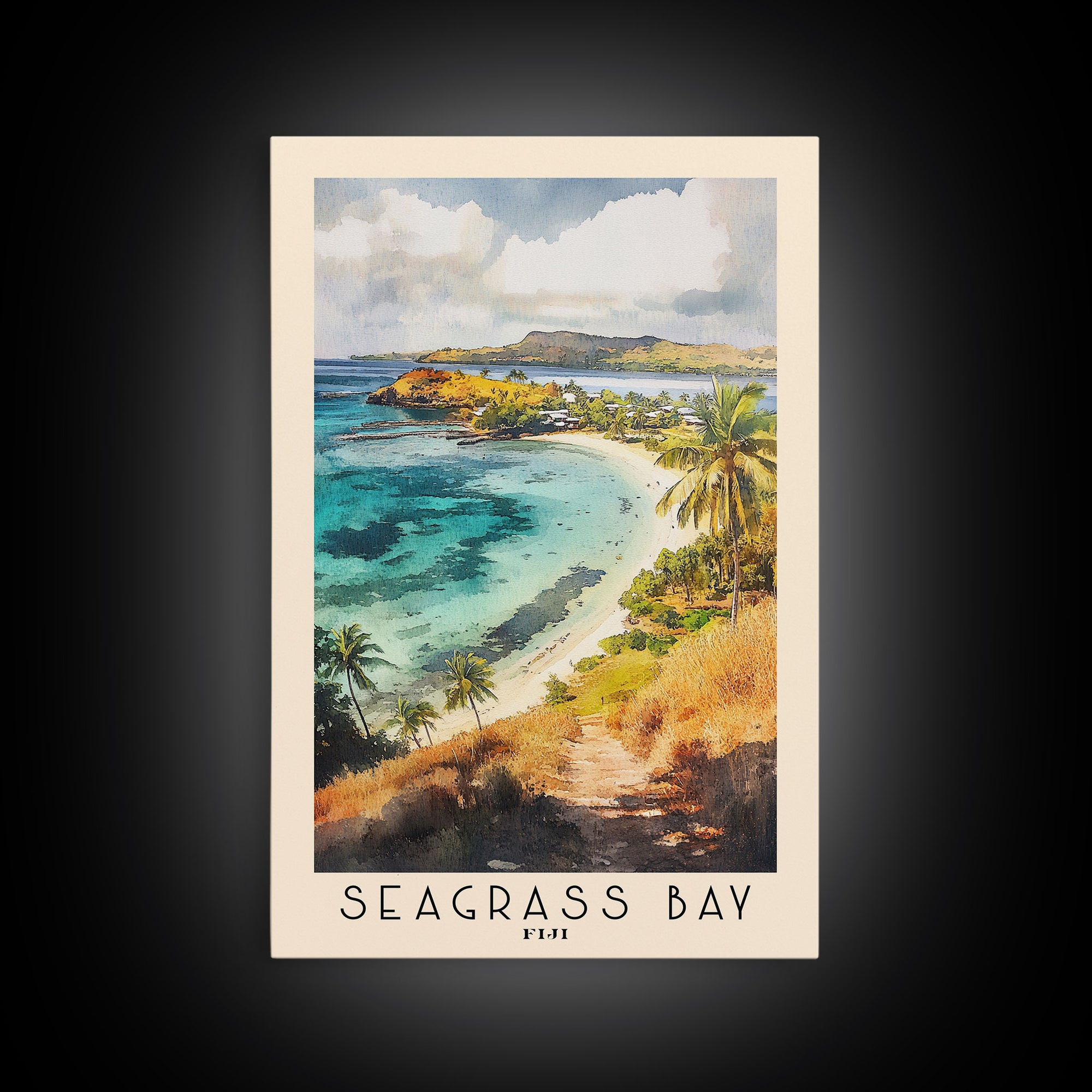 Seagrass Bay, Fiji Watercolor Beach Print, Vacation Gift, Fiji Wall Art, Beach Painting, Beach Decor, Beach Painting