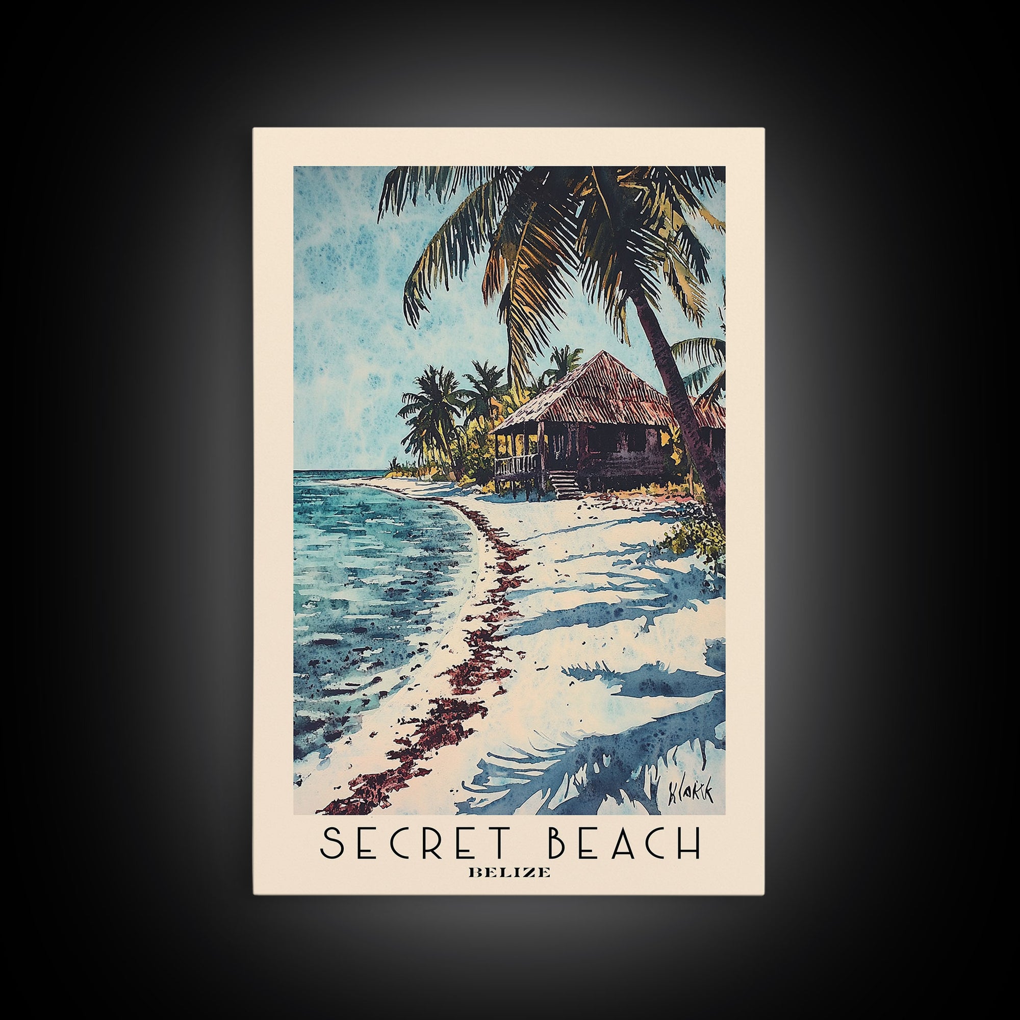 Secret Beach, Belize Watercolor Print, Vacation Gift, Belize Wall Art, Beach Painting, Beach Decor, Large Wall Art, Wood Frame Art