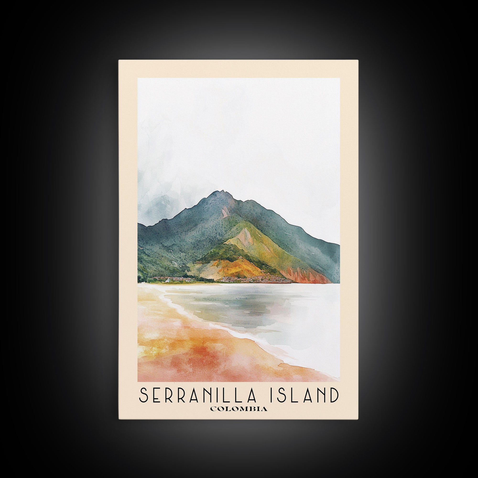 Serranilla Island, Colombia Watercolor Beach Print, Vacation Gift, Colombia Wall Art, Framed Canvas Print, Framed Beach Painting