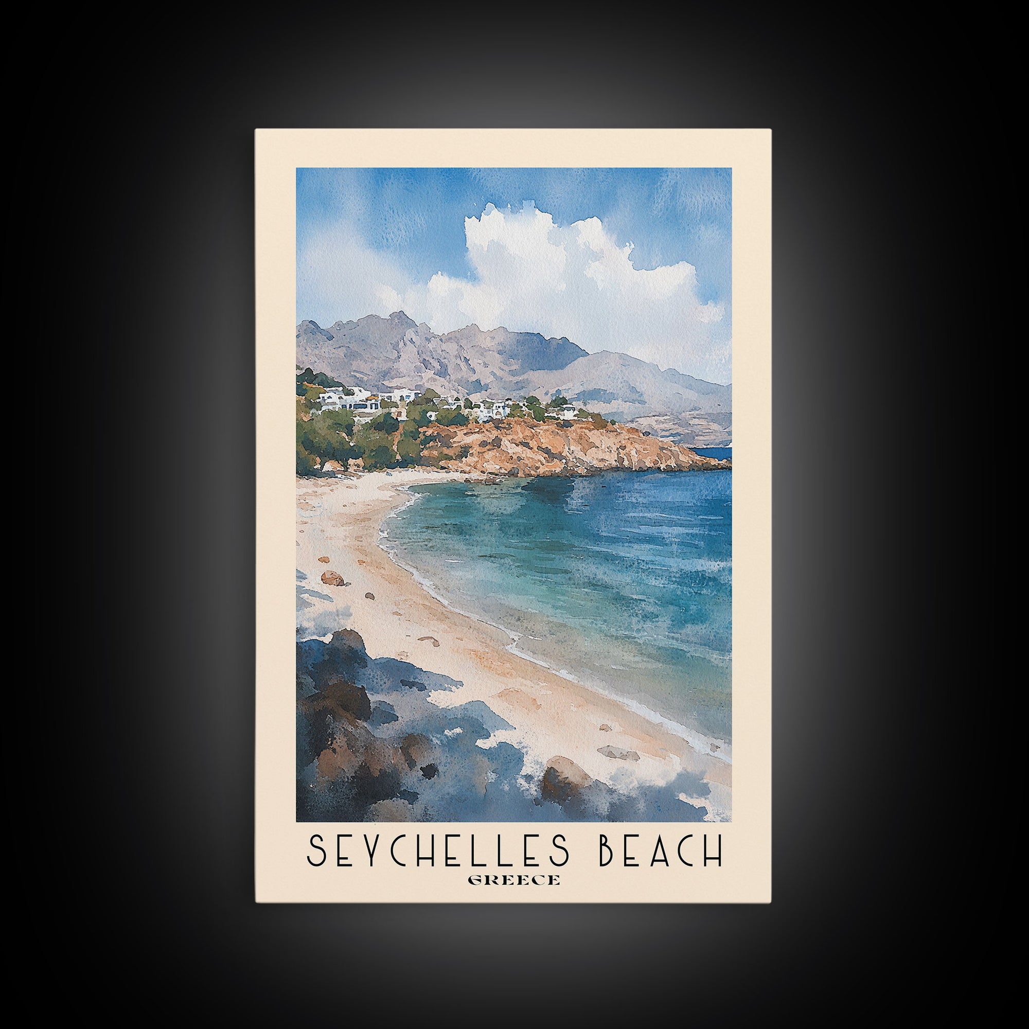 Seychelles Beach, Greece Watercolor Print, Vacation Gift, Greece Wall Art, Beach Painting, Beach Decor, Beach Or Lakehouse Art