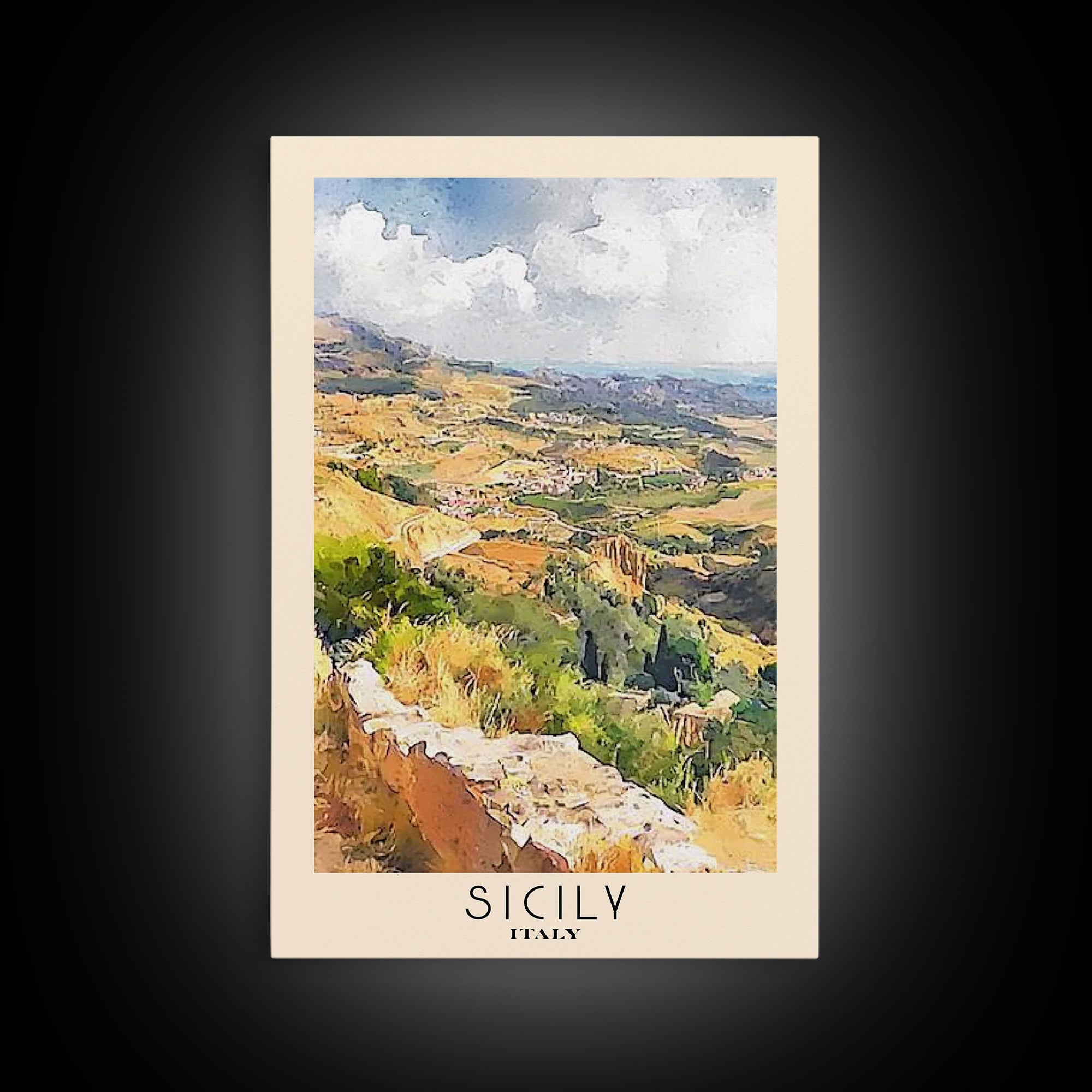 Sicily, Italy Watercolor Beach Print, Vacation Gift, Italy Wall Art, Framed Canvas Print, Framed Beach Painting