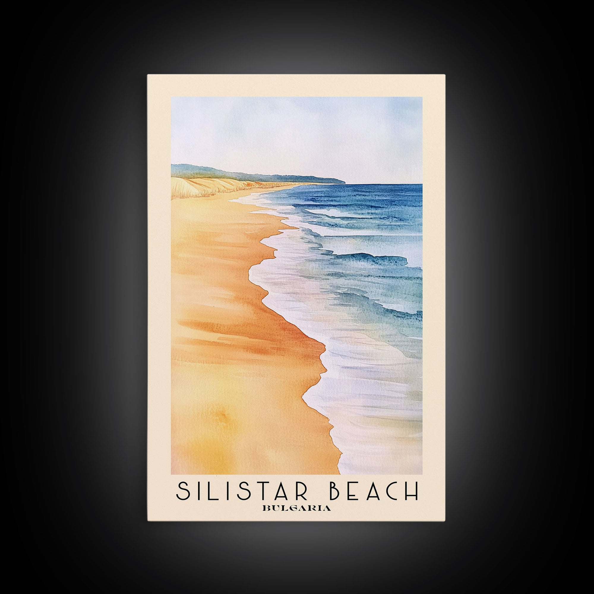 Silistar Beach, Bulgaria Watercolor Beach Print, Vacation Gift, Bulgaria Wall Art, Framed Canvas Print, Framed Beach Painting