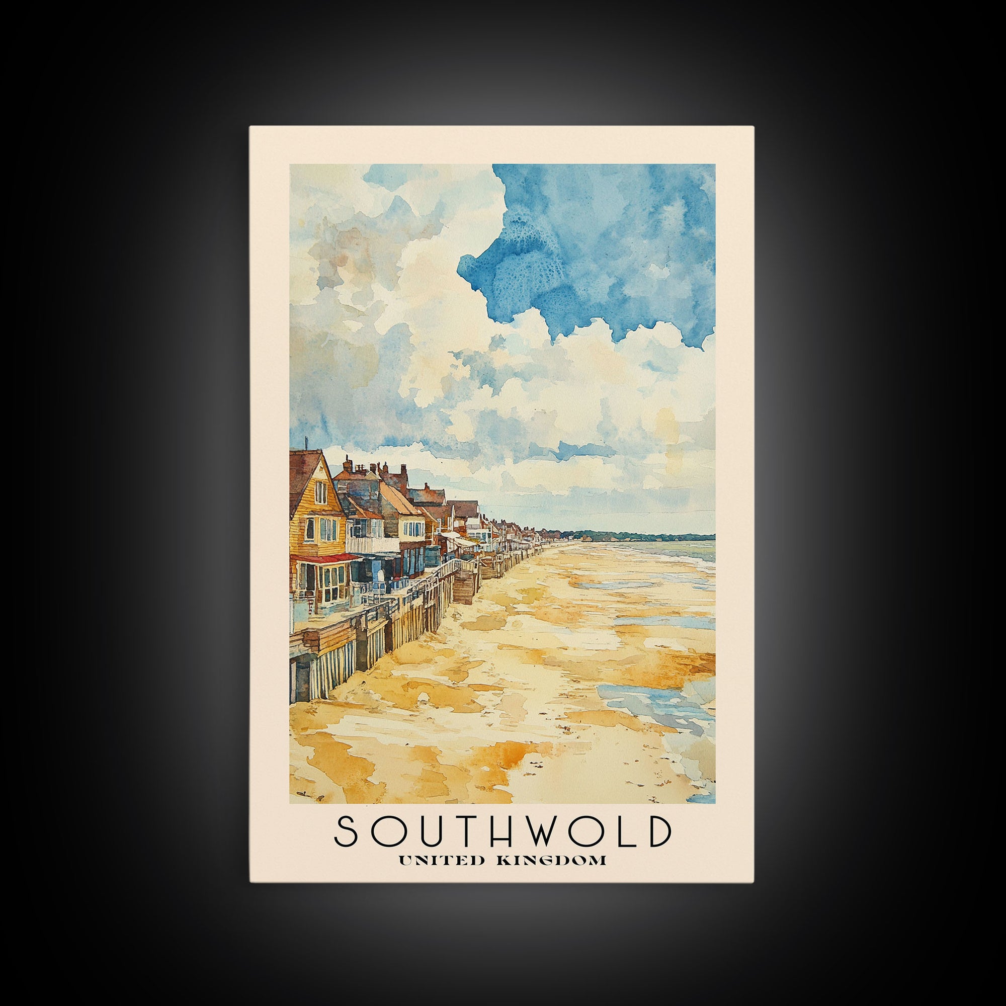 Southwold, United Kingdom Watercolor Print, Vacation Gift, United Kingdom Wall Art, Beach Painting, Beach Decor, Large Wall Art, Wood Frame Art