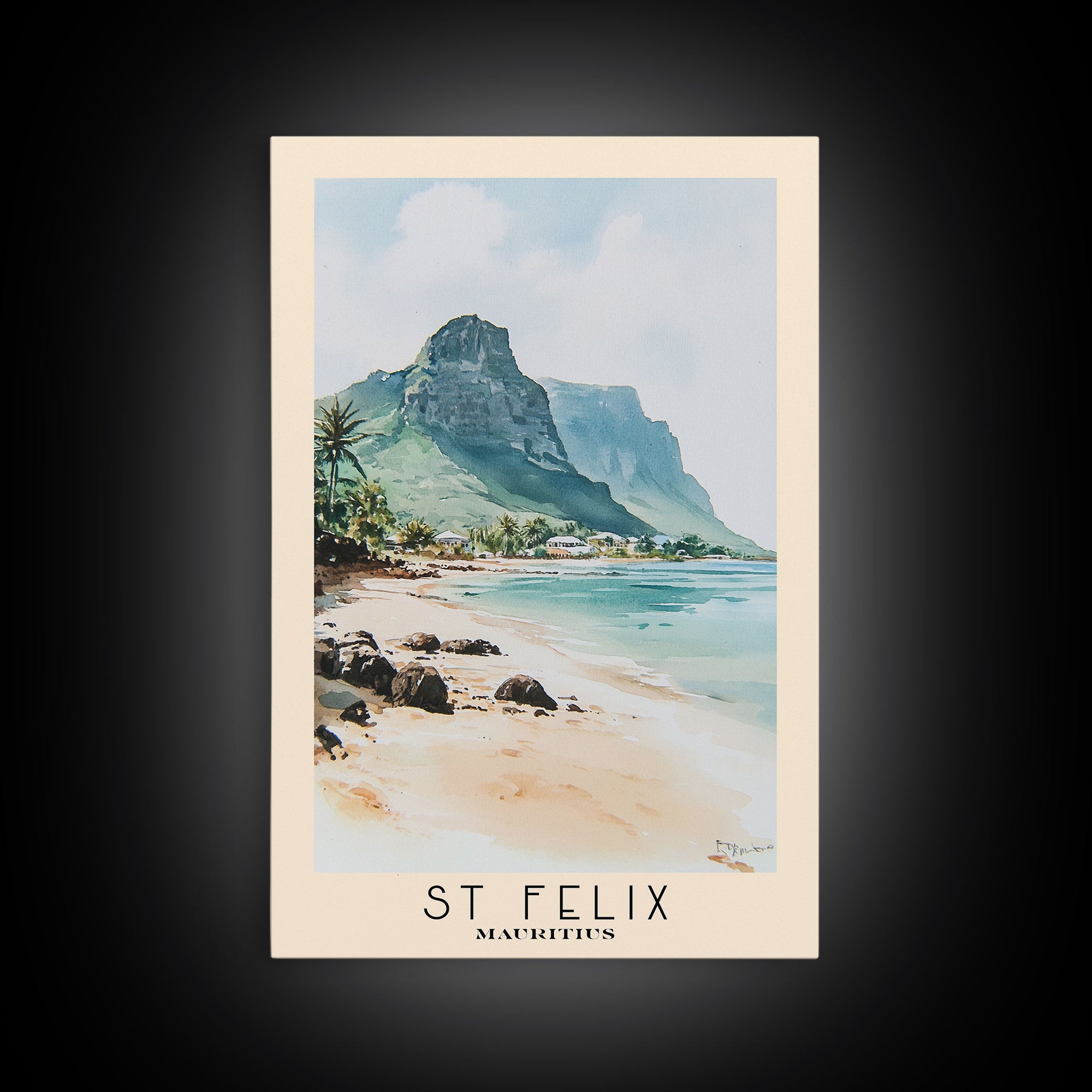 St Felix, Mauritius Watercolor Beach Print, Vacation Gift, Mauritius Wall Art, Framed Canvas Print, Framed Beach Painting