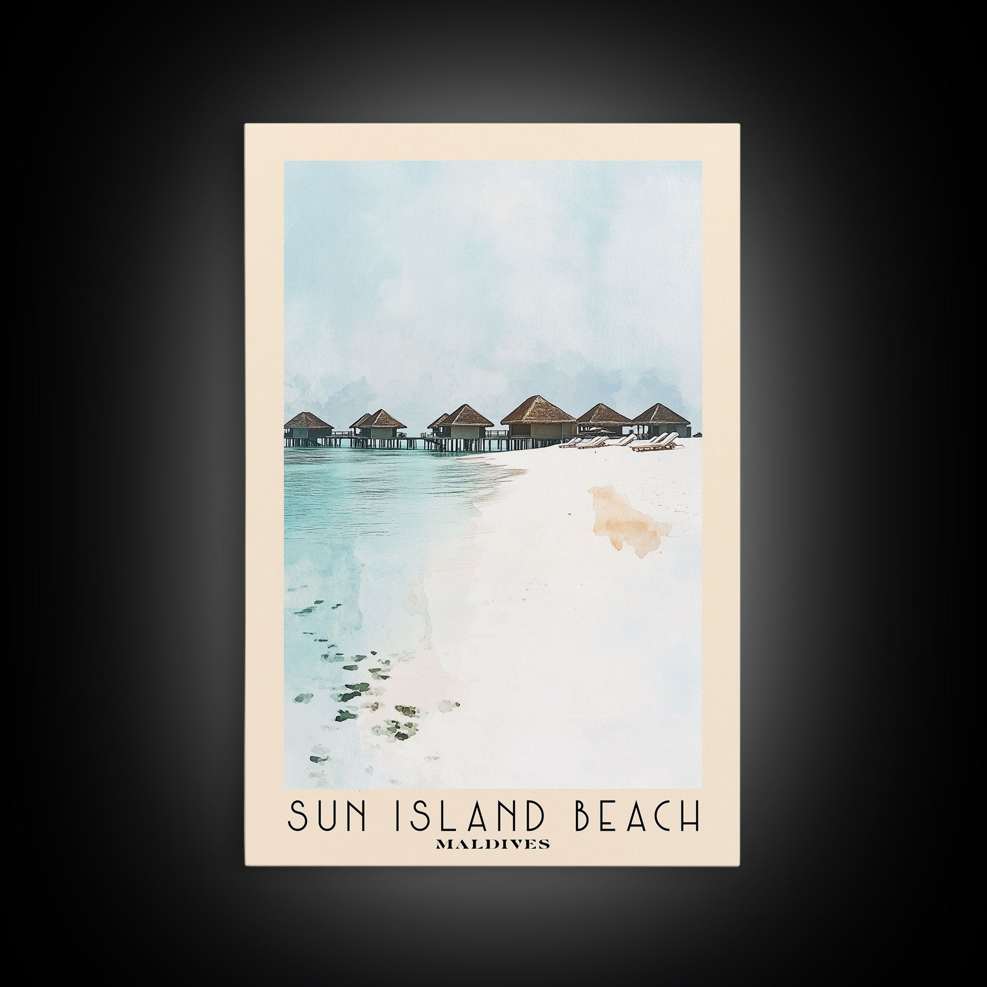 Sun Island Beach, Maldives Watercolor Print, Vacation Gift, Maldives Wall Art, Beach Painting, Beach Decor, Large Wall Art, Wood Frame Art