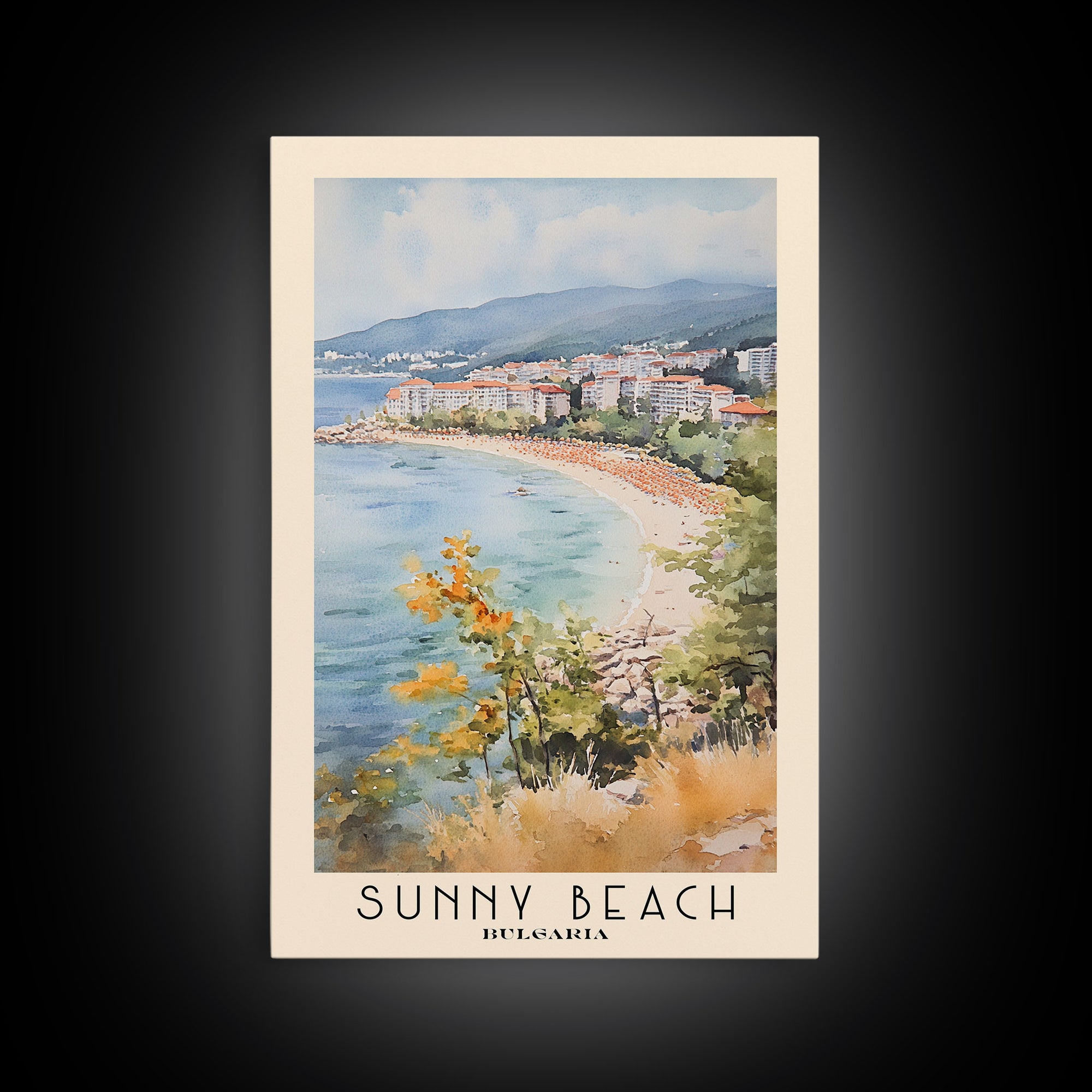 Sunny Beach, Bulgaria Watercolor Print, Vacation Gift, Bulgaria Wall Art, Beach Painting, Beach Decor, Beach Or Lakehouse Art