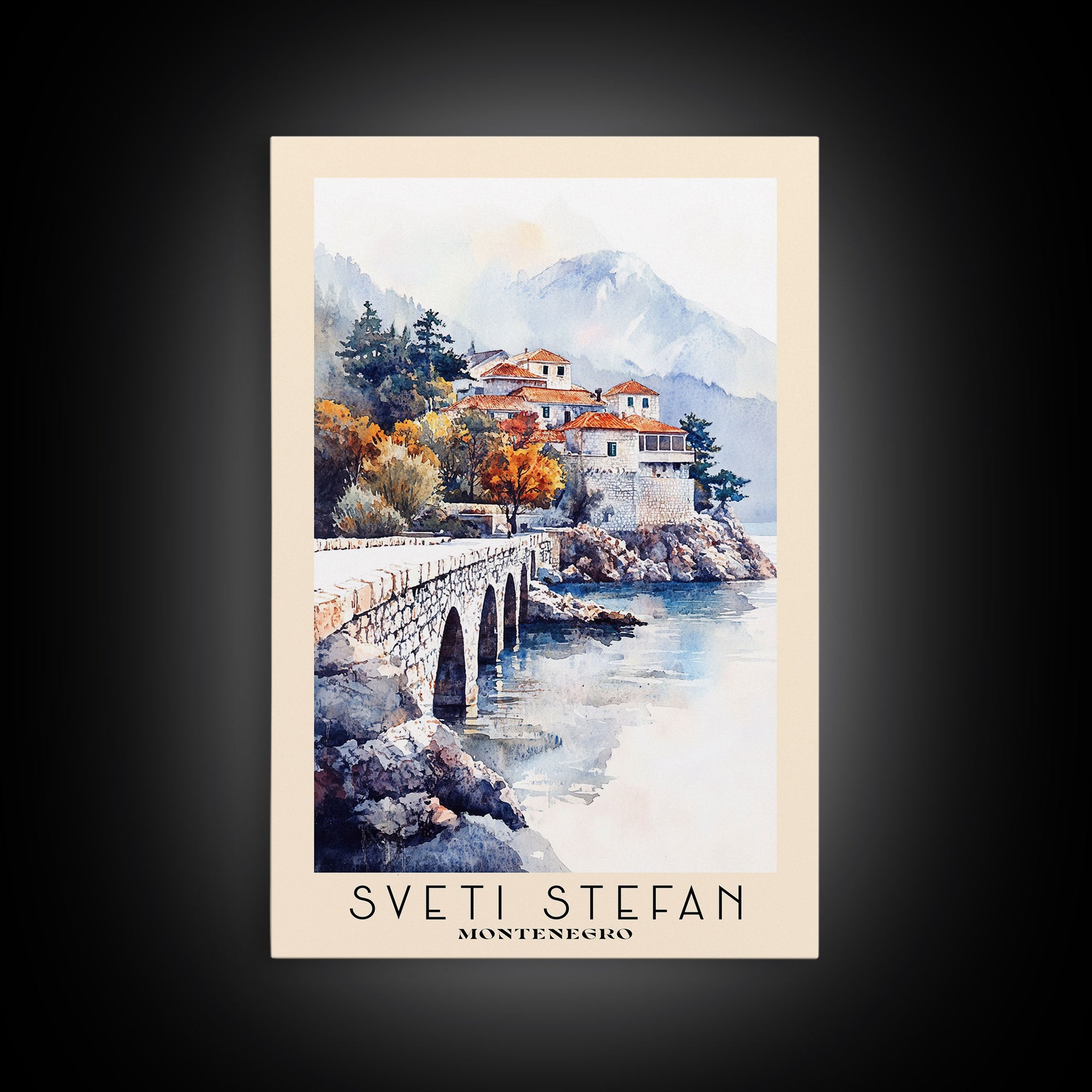 Sveti Stefan, Montenegro Watercolor Print, Vacation Gift, Montenegro Wall Art, Vacation Wall Art, Vacatation Memories, Beach Decor, Beach Or Lakehouse Art