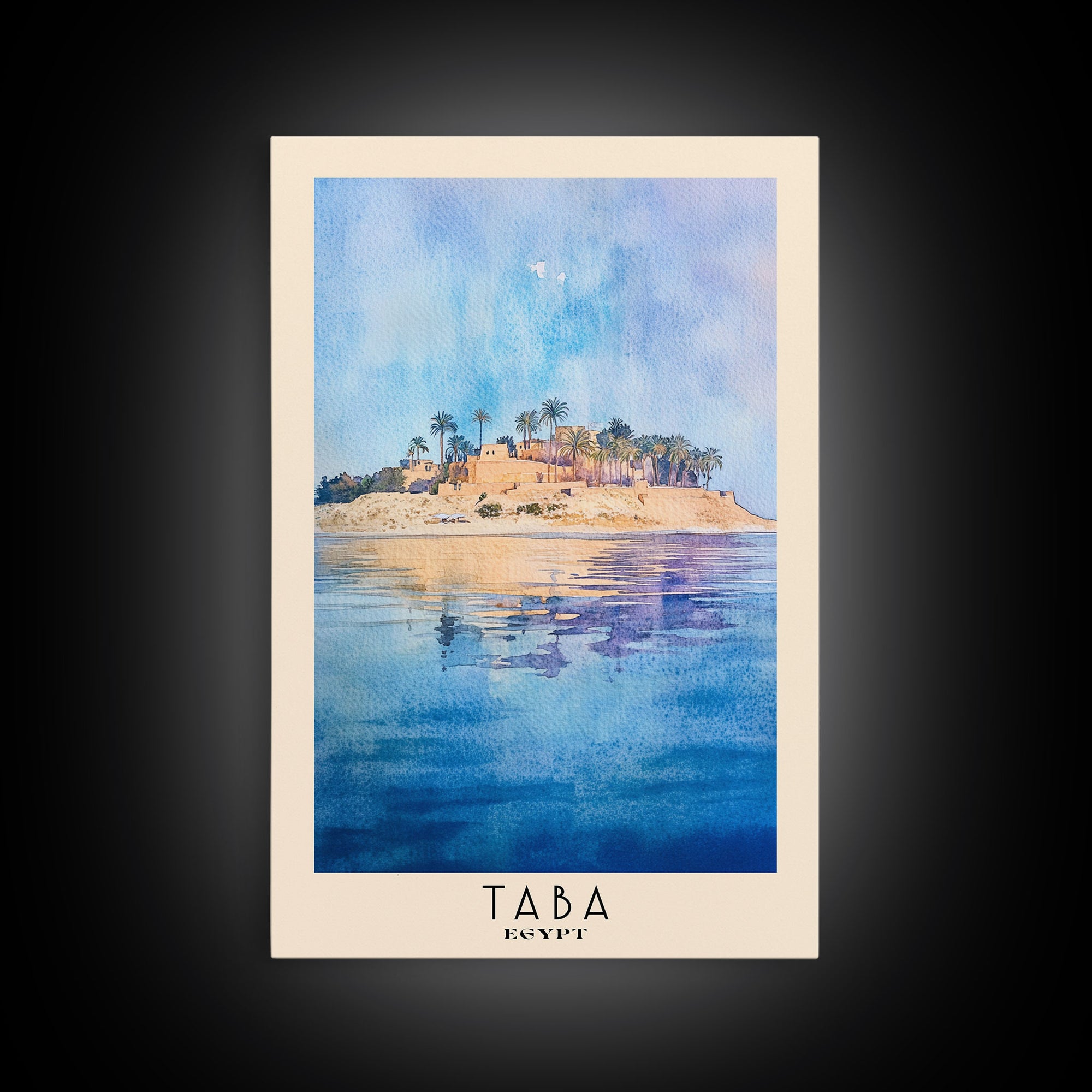 Taba, Egypt Watercolor Print, Vacation Gift, Egypt Wall Art, Beach Painting, Beach Decor, Large Wall Art, Wood Frame Art