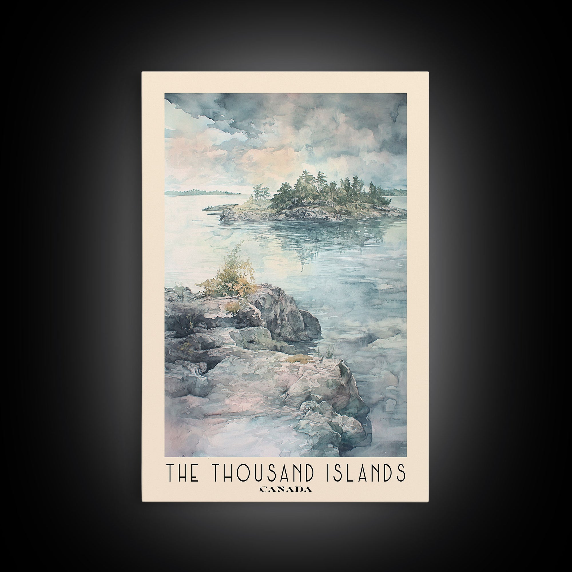 The Thousand Islands, Canada Watercolor Print, Vacation Gift, Canada Wall Art, Beach Painting, Beach Decor, Large Wall Art, Wood Frame Art