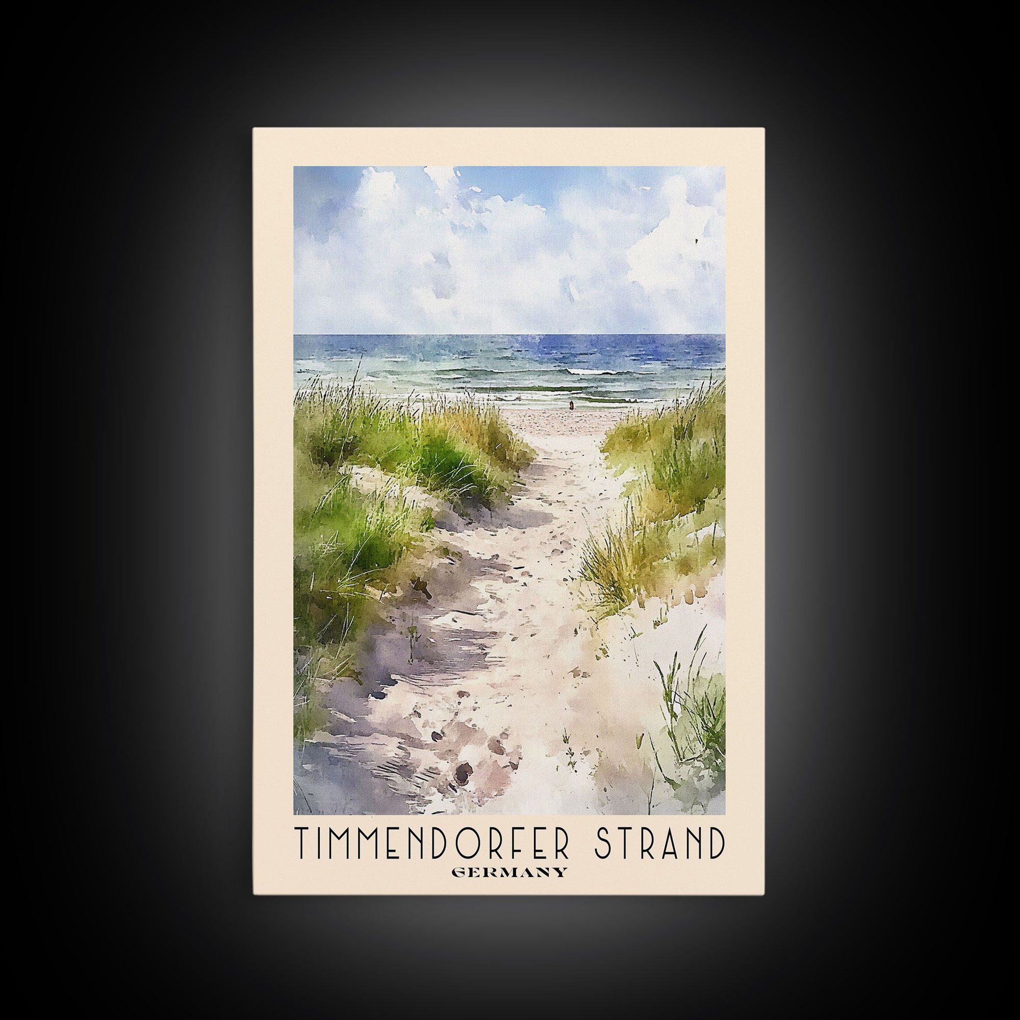 Timmendorfer Strand, Germany Watercolor Beach Print, Vacation Gift, Germany Wall Art, Framed Canvas Print, Framed Beach Painting