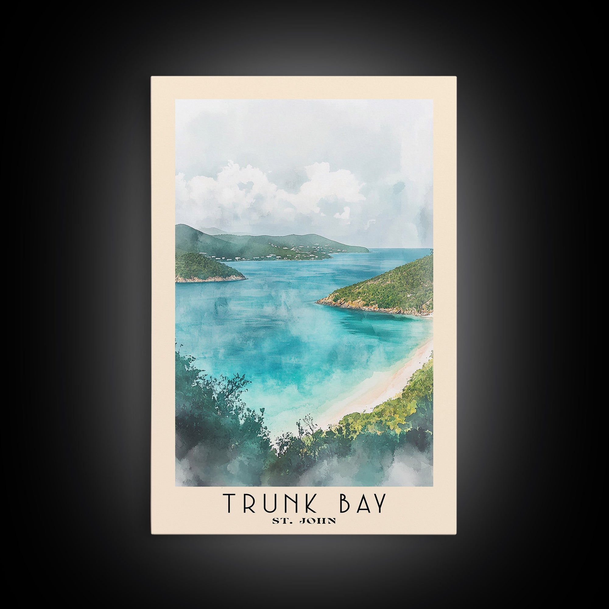 Trunk Bay, St. John Watercolor Print, Vacation Gift, St. John Wall Art, Beach Painting, Beach Decor, Large Wall Art, Wood Frame Art