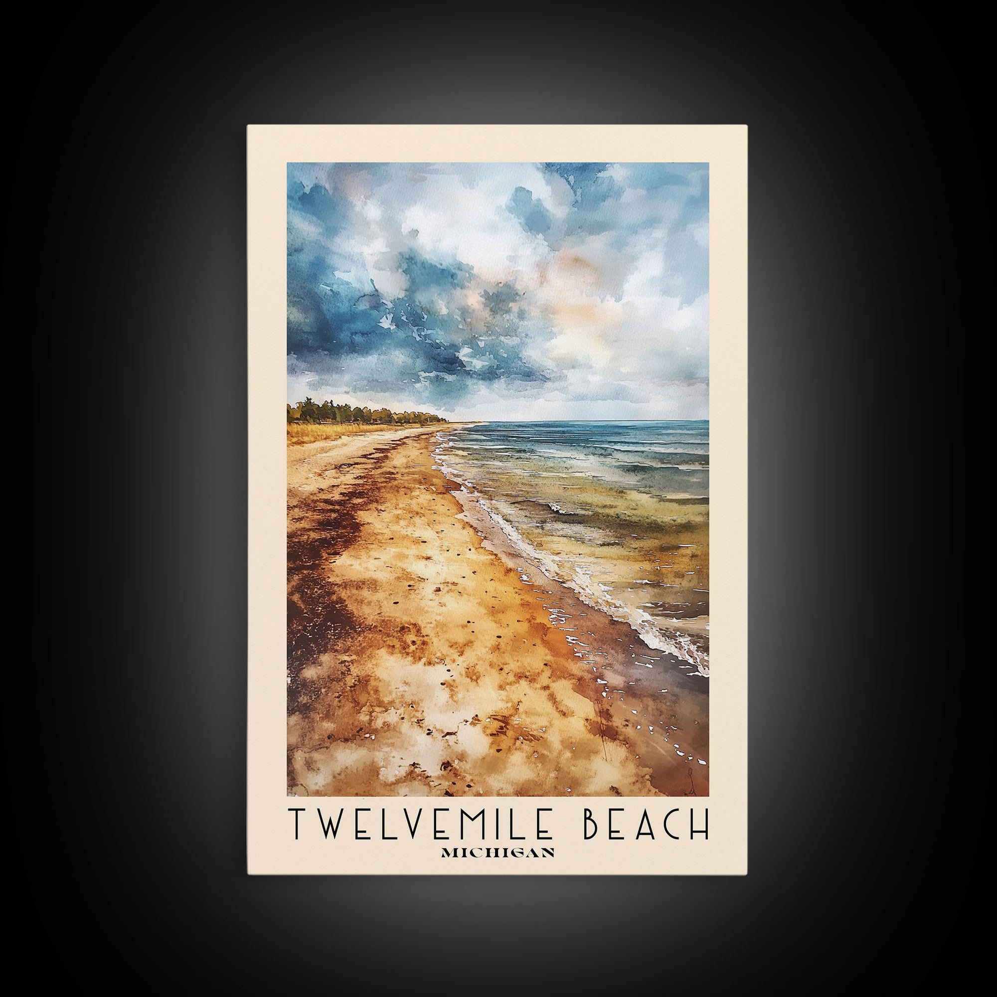 Twelvemile Beach, Michigan Watercolor Print, Vacation Gift, Michigan Wall Art, Beach Painting, Beach Decor, Large Wall Art, Wood Frame Art