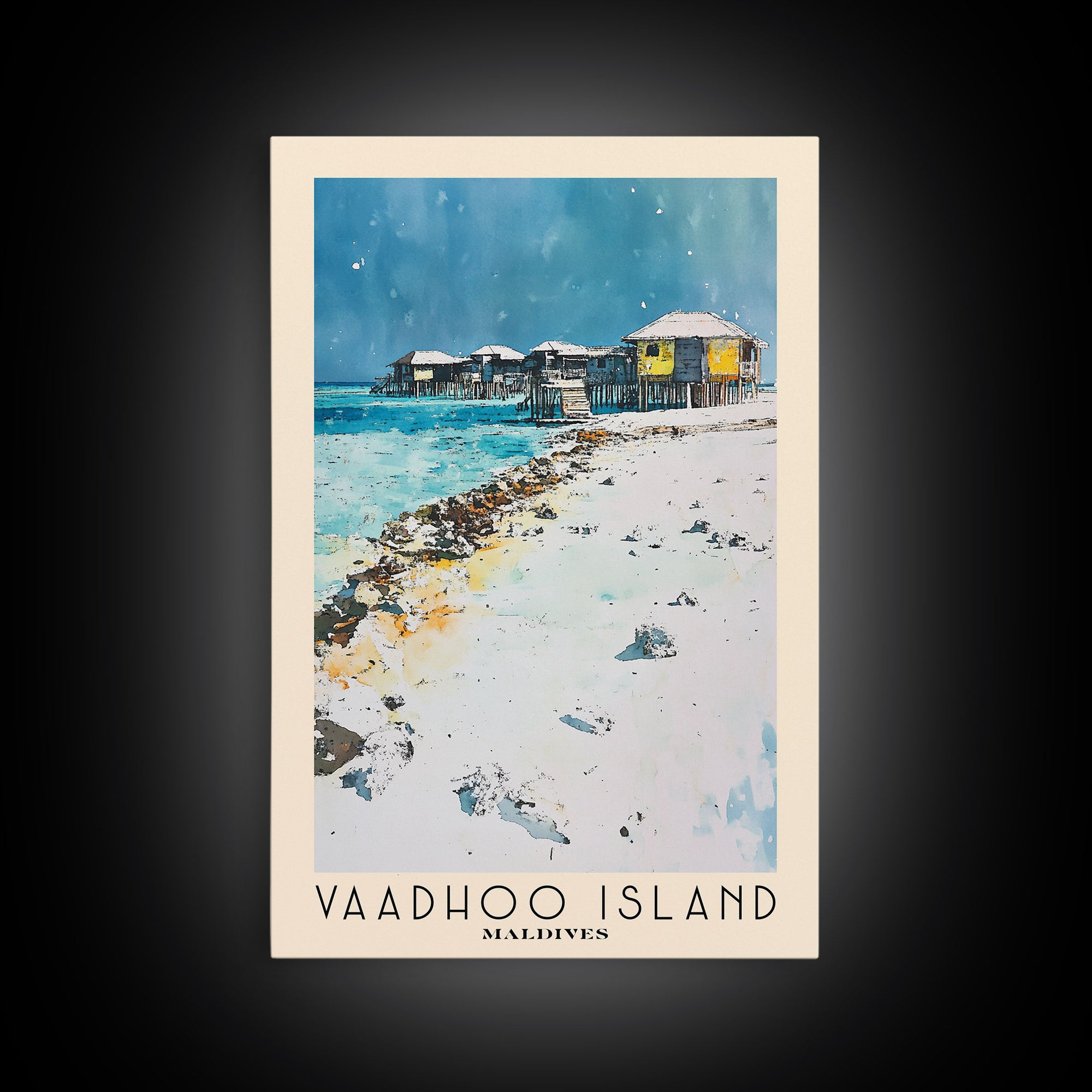 Vaadhoo Island, Maldives Watercolor Print, Vacation Gift, Maldives Wall Art, Beach Painting, Beach Decor, Large Wall Art, Wood Frame Art