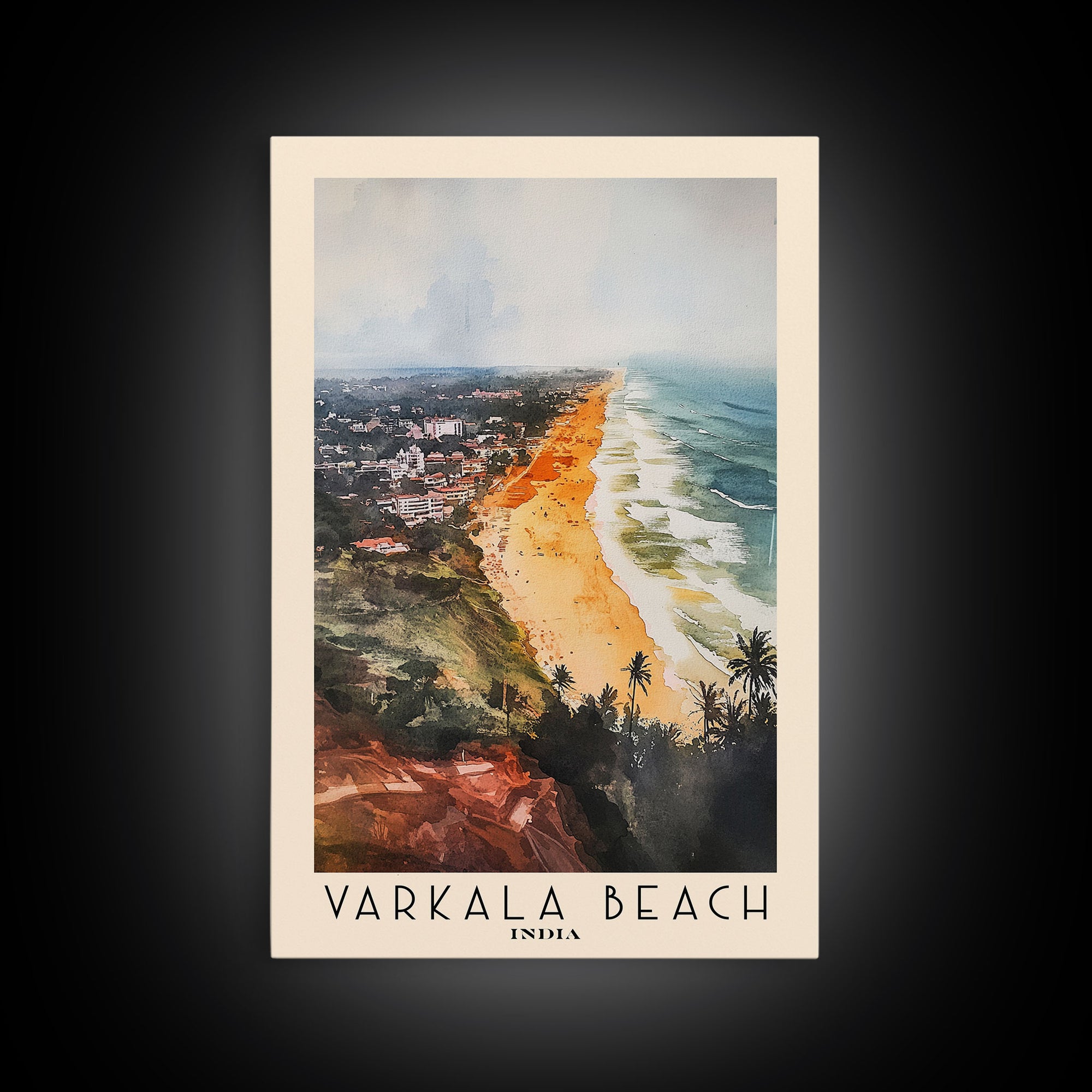 Varkala Beach, India Watercolor Print, Vacation Gift, India Wall Art, Vacation Wall Art, Vacatation Memories, Beach Decor, Beach Or Lakehouse Art