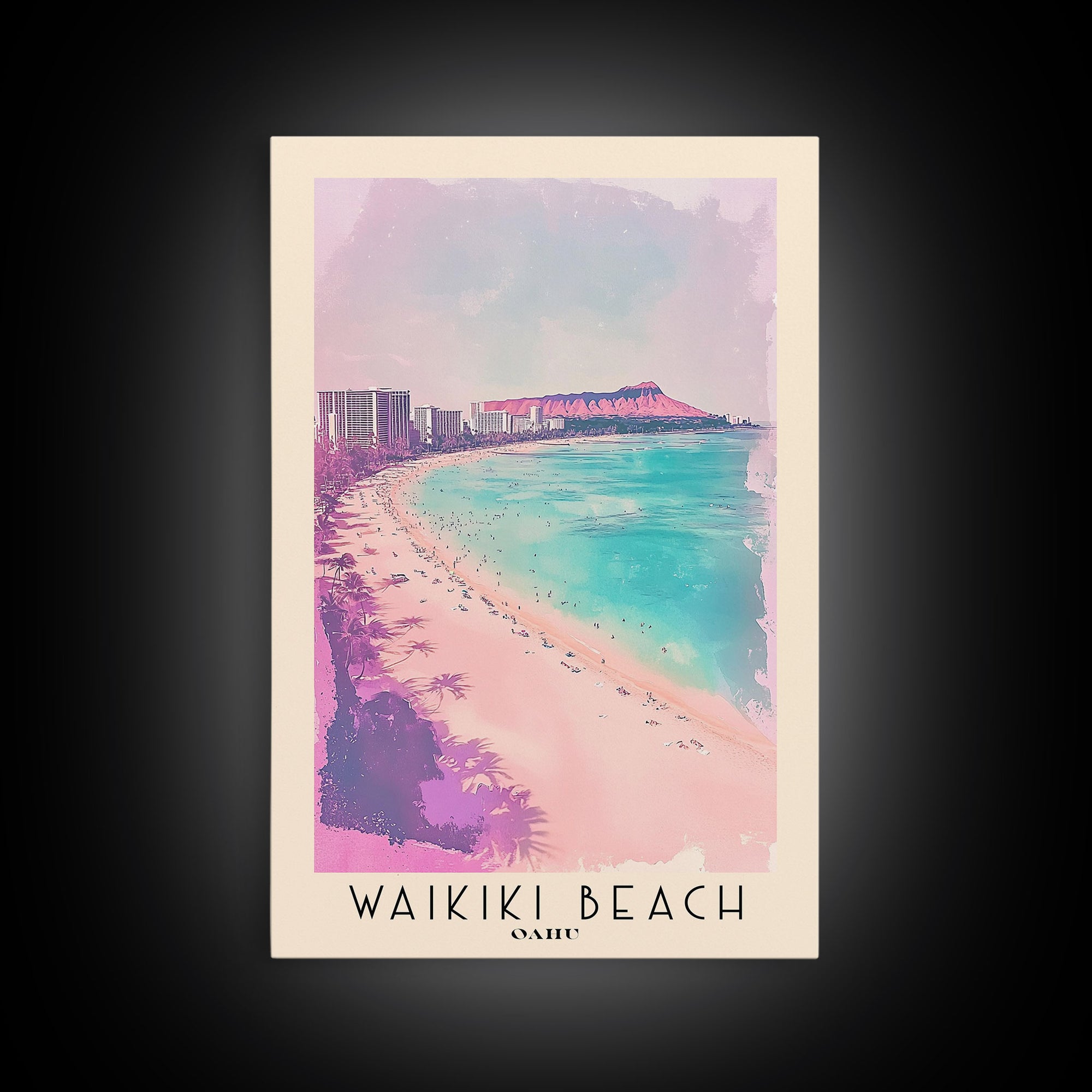 Waikiki Beach, Oahu Watercolor Print, Vacation Gift, Oahu Wall Art, Beach Painting, Beach Decor, Beach Or Lakehouse Art