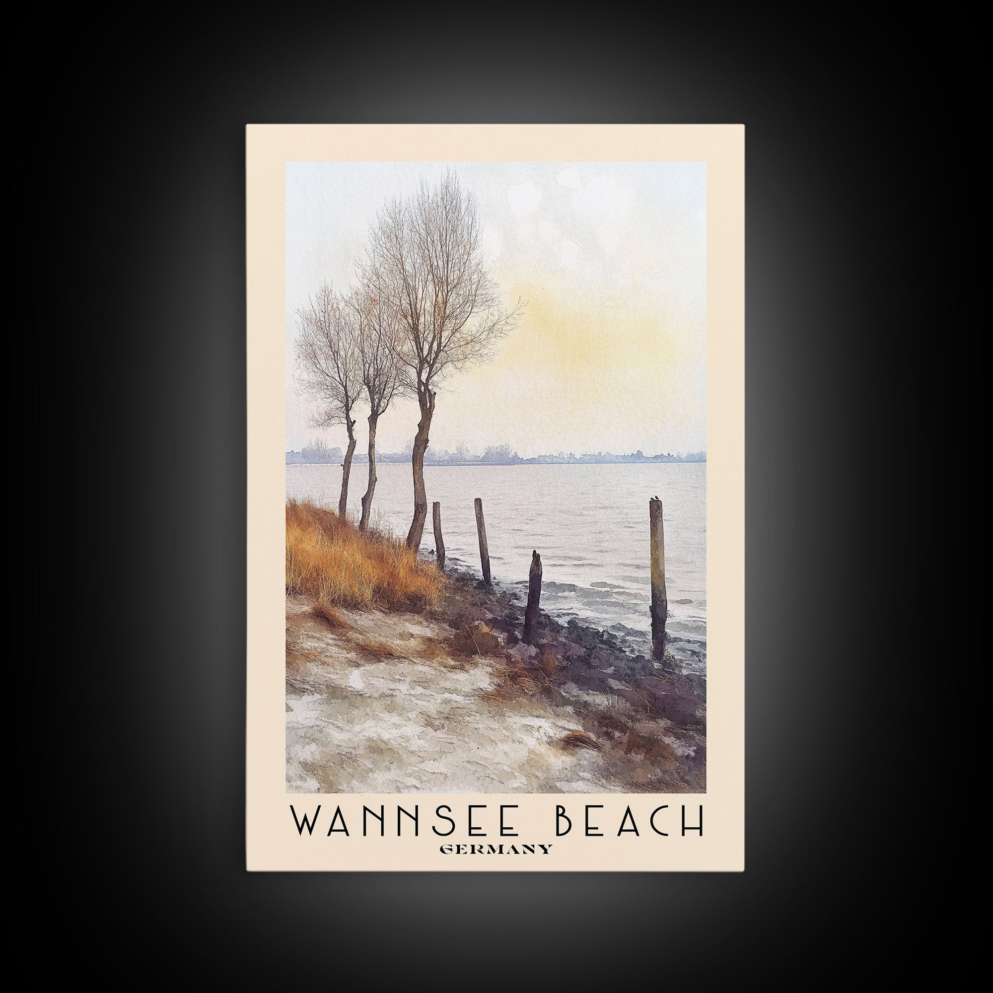 Wannsee Beach, Germany Watercolor Print, Vacation Gift, Germany Wall Art, Beach Painting, Beach Decor, Beach Or Lakehouse Art