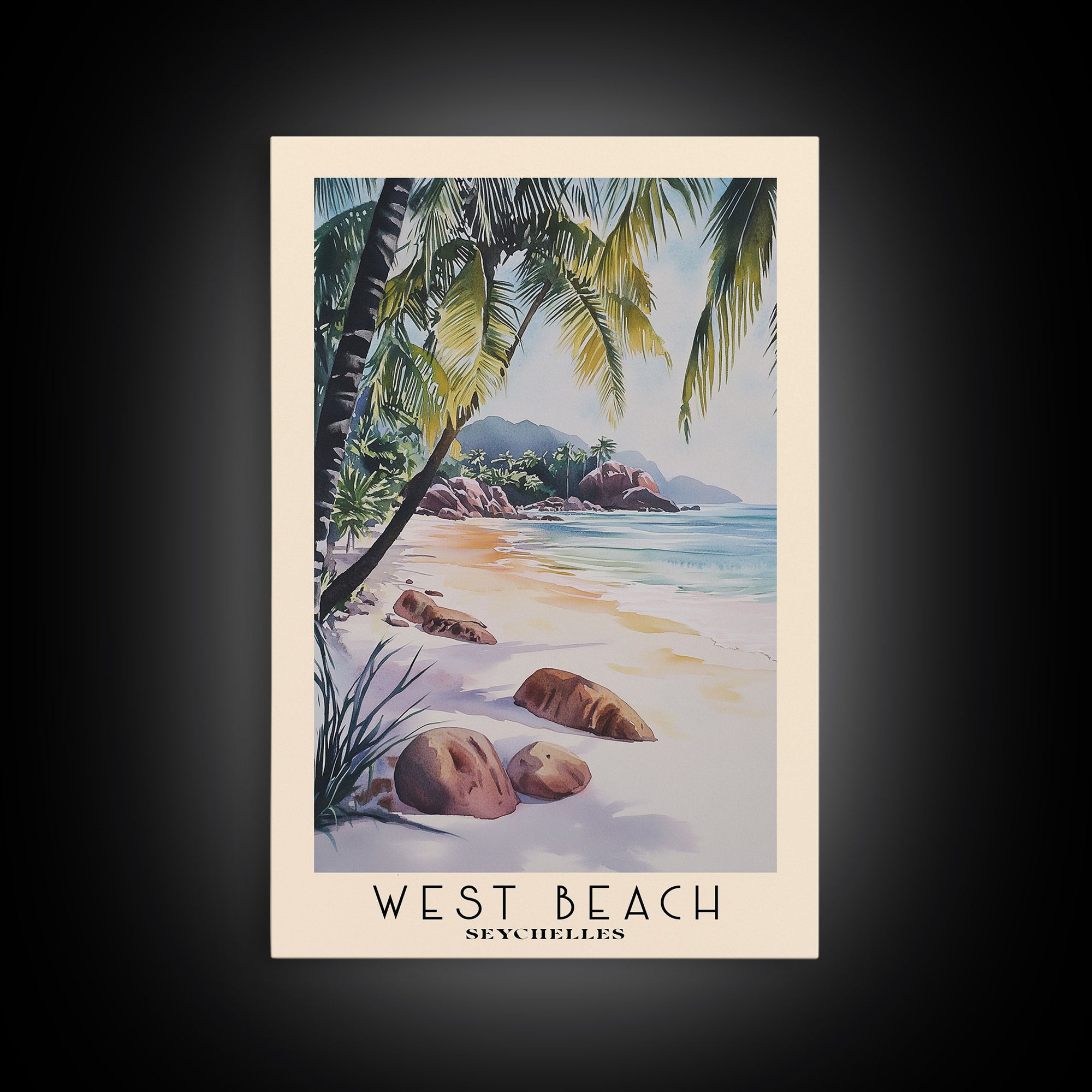 West Beach, Seychelles Watercolor Print, Vacation Gift, Seychelles Wall Art, Beach Painting, Beach Decor, Beach Or Lakehouse Art