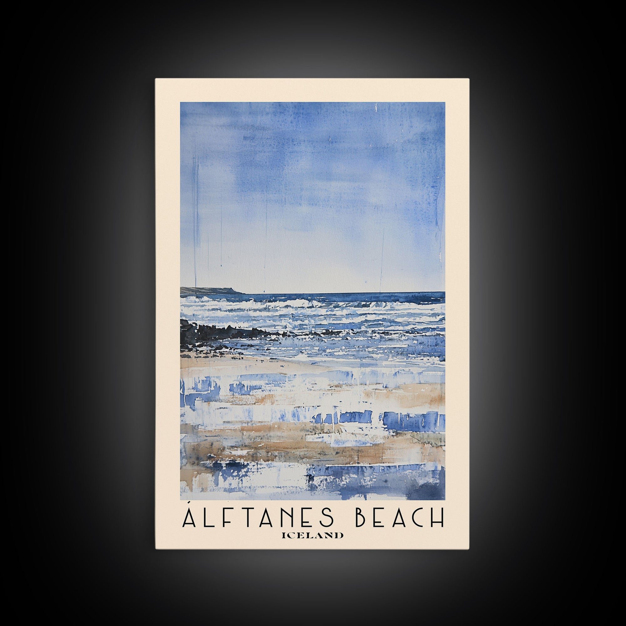 Álftanes Beach, Iceland Watercolor Print, Vacation Gift, Iceland Wall Art, Beach Painting, Beach Decor, Large Wall Art, Wood Frame Art