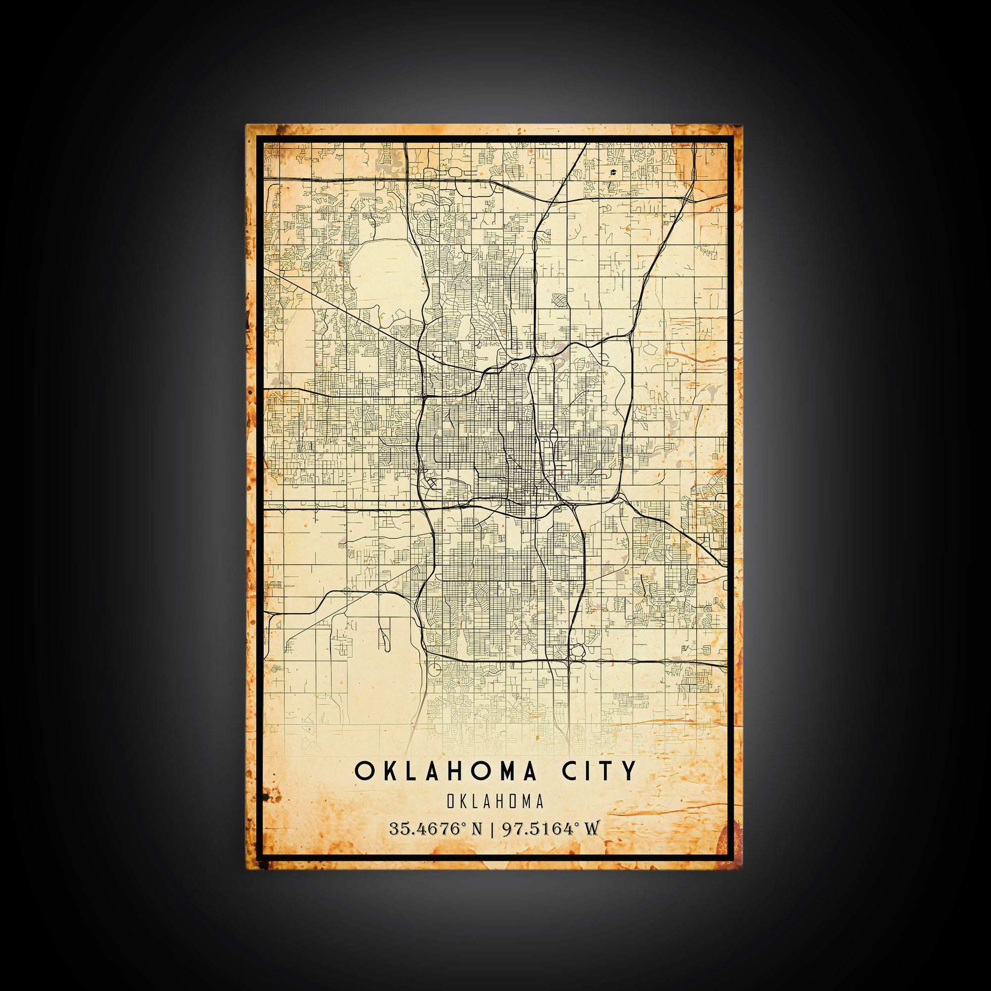 Oklahoma City Vintage Map Print, Oklahoma Map, Oklahoma State Map Art, Oklahoma City Road Map Poster, Vintage Map Gift, Road Trip Art