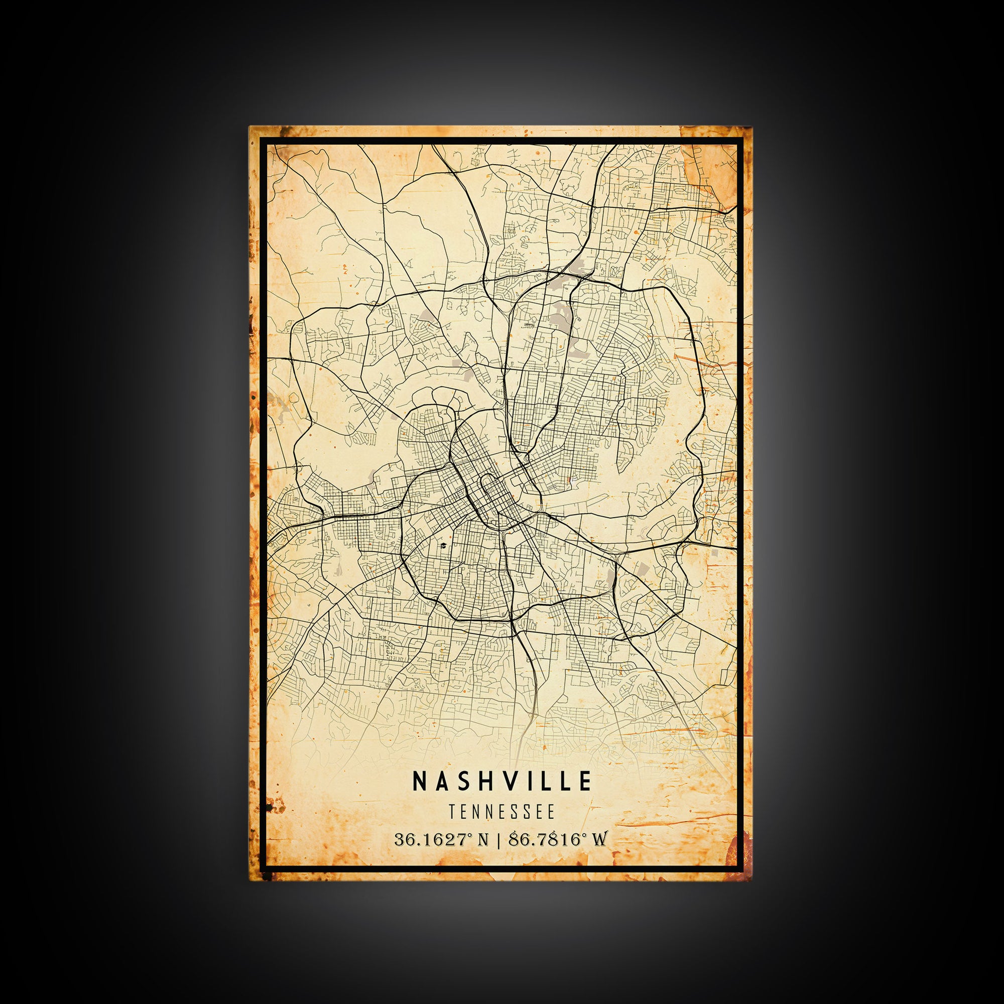 Nashville Map Print, Framed Canvas Wall Art, Tennessee Street Map Art, Davidson City Street Road Map Wall Decor