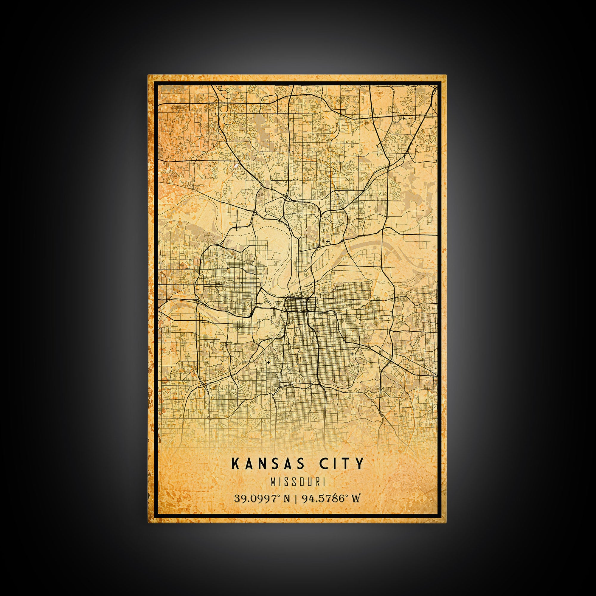 Kansas City Map Print, Kansas Gifts, Map of Kansas City, Kansas City Missouri, Map Wall Art, Cool Office Wall Art For Him