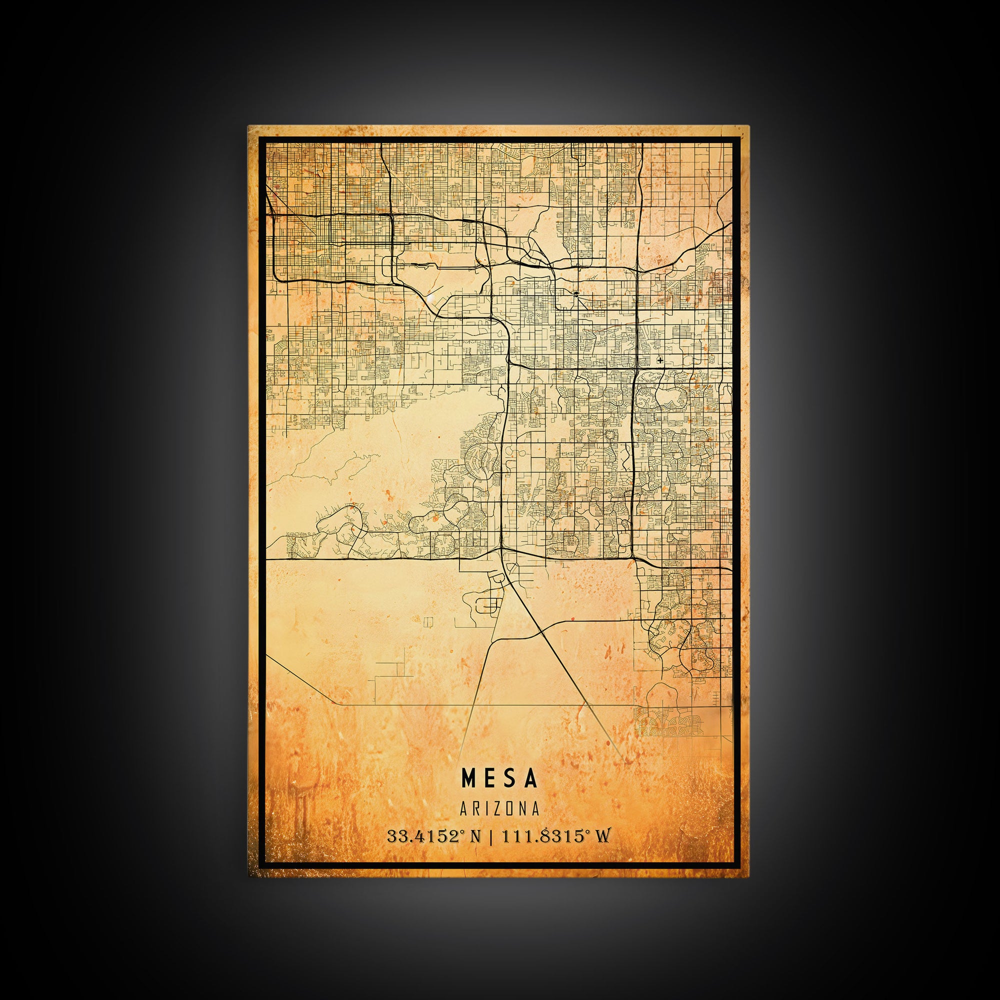 Mesa Arizona United States map print poster or Framed canvas | Arizona United States road map print poster canvas, distressed map art