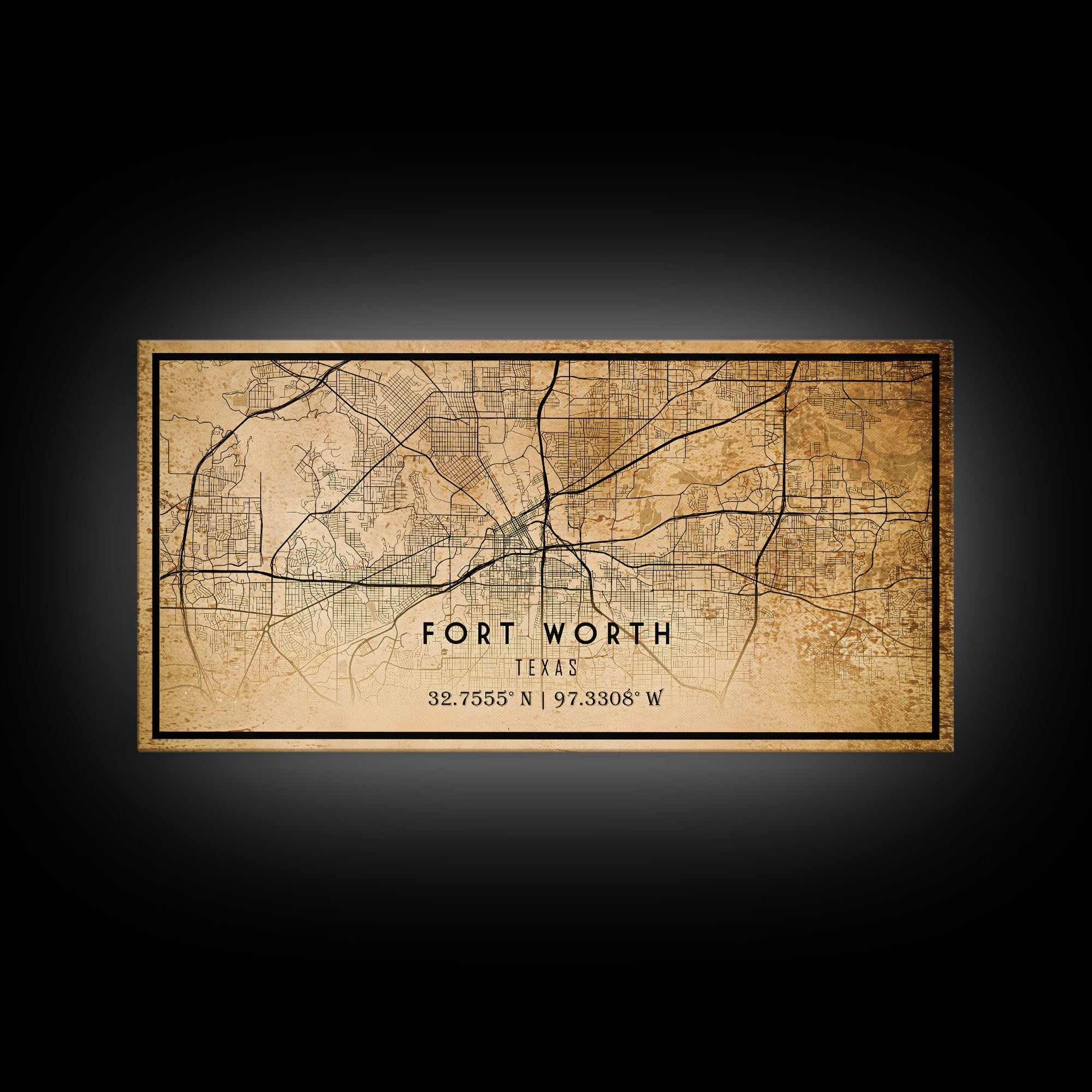 Fort Worth map print poster or framed canvas, Texas map print poster canvas, Fort Worth city map print poster canvas, Panther City