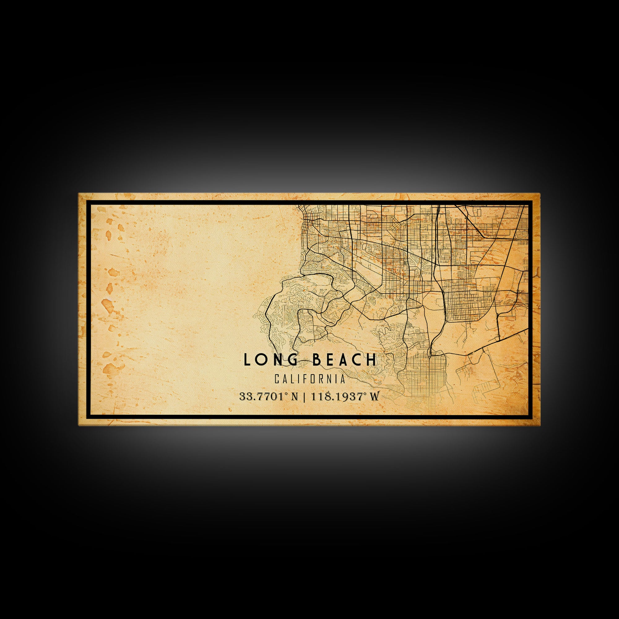 Long Beach map print poster or framed canvas | California map print poster canvas | Long Beach city map print poster canvas, distressed map