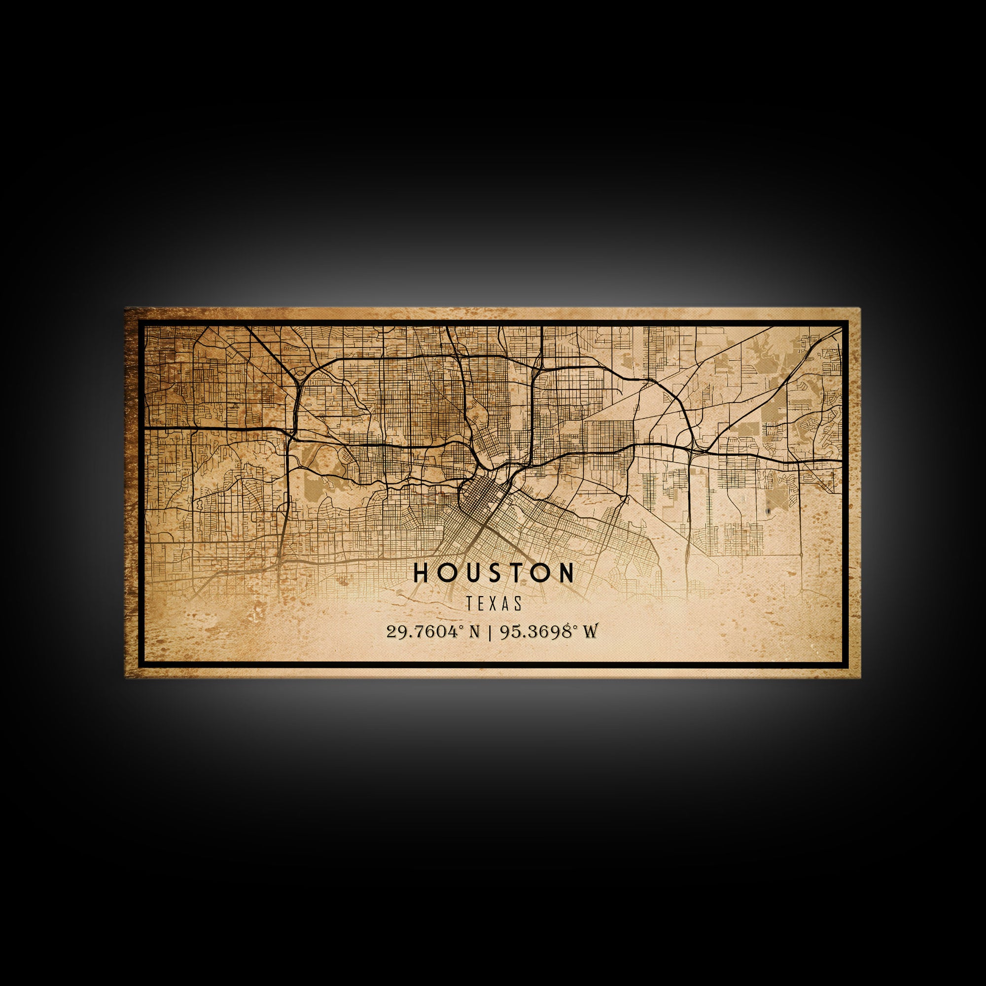 Distressed Houston map print poster canvas print, framed road map art, Texas map print poster canvas, Houston city map print poster canvas