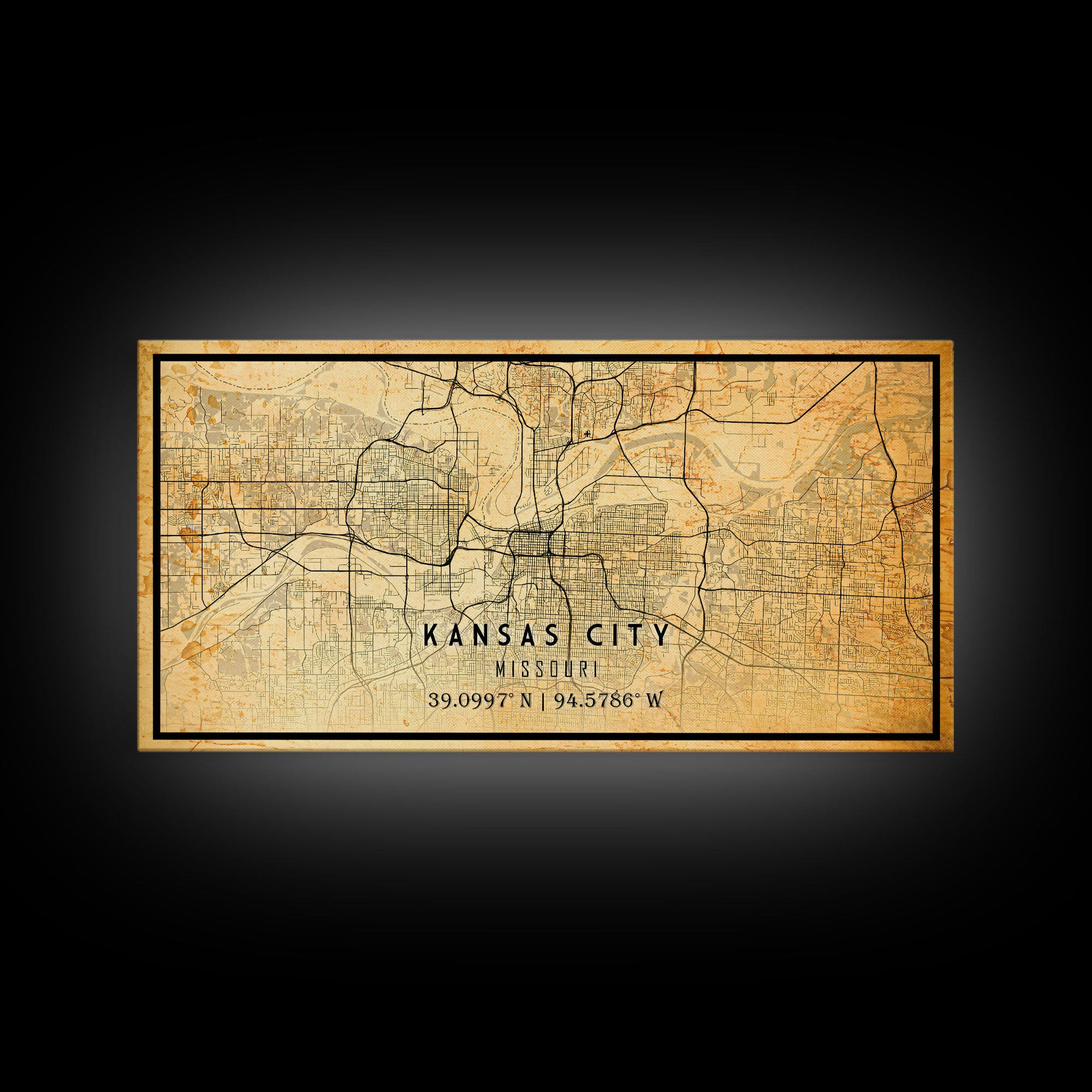 Kansas City Panoramic Map Print, Kansas Gifts, Map of Kansas City, Kansas City Missouri, Map Wall Art, Cool Office Wall Art For Him