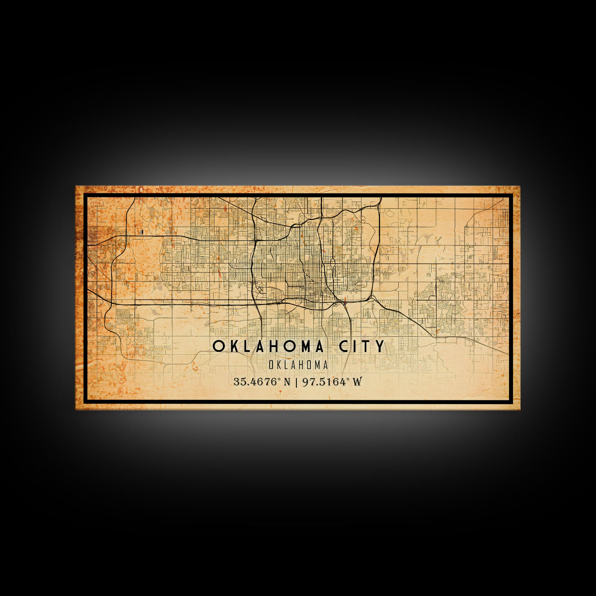 Oklahoma City Vintage Map Print, Oklahoma Map, Oklahoma State Map Art, Oklahoma City Road Map Poster, Vintage Map Gift, Road Trip Art