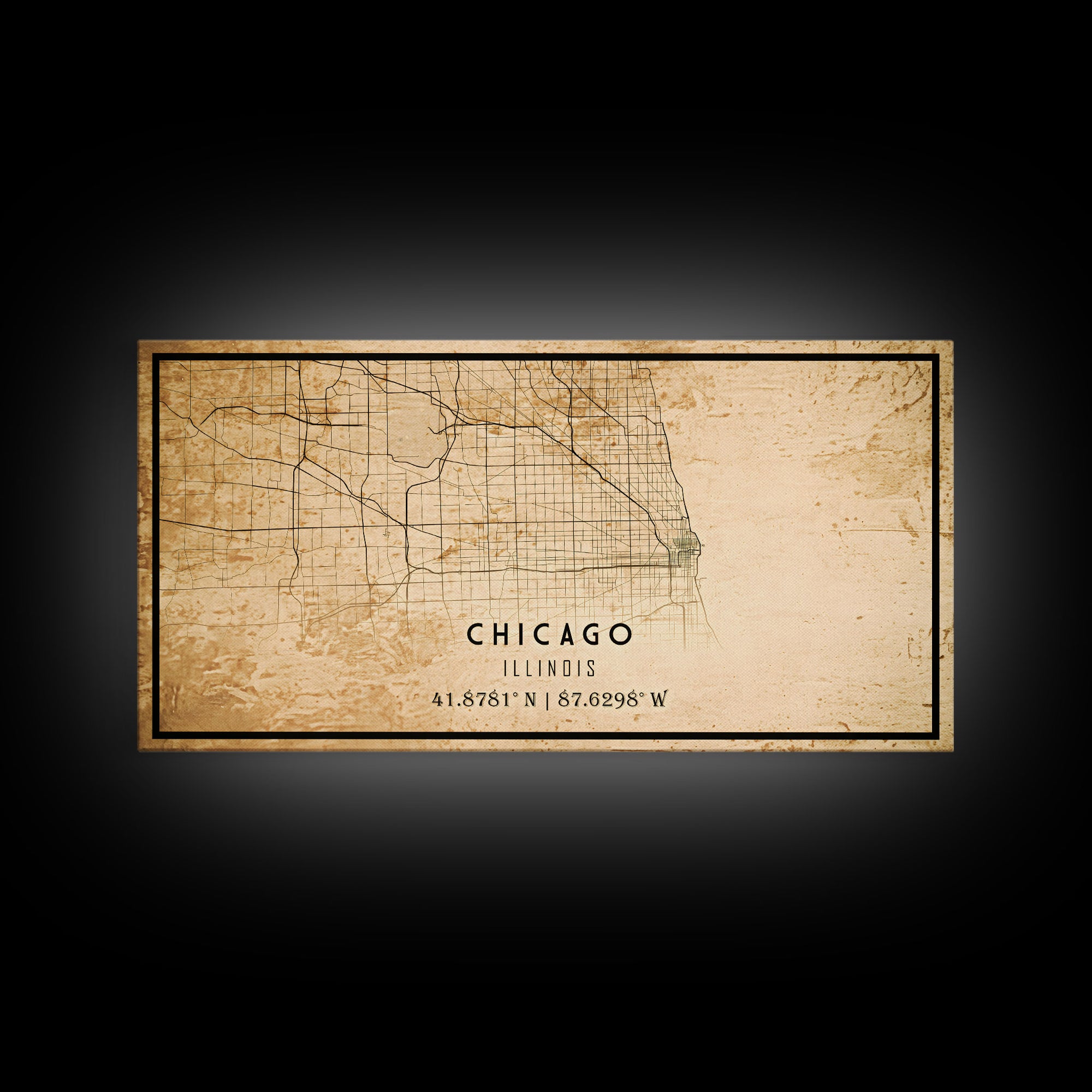 Distressed Chicago map print poster or framed canvas, Illinois road map print poster canvas, Chicago city map print poster canvas