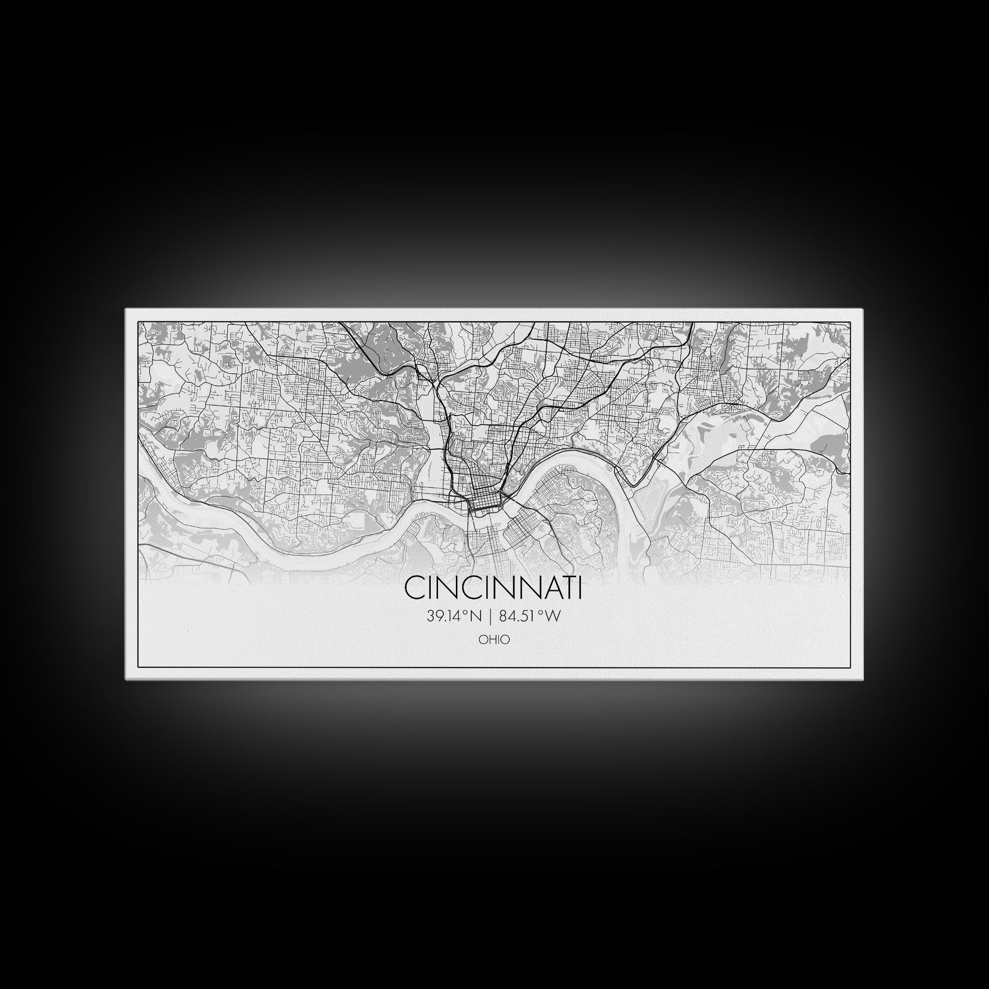 Cincinnati Street Map, Ohio Map, Map Print, Modern Art, Wall Art, Canvas Art, Garage Art, Educational Wall Art, Above Desk Décor, Room Décor