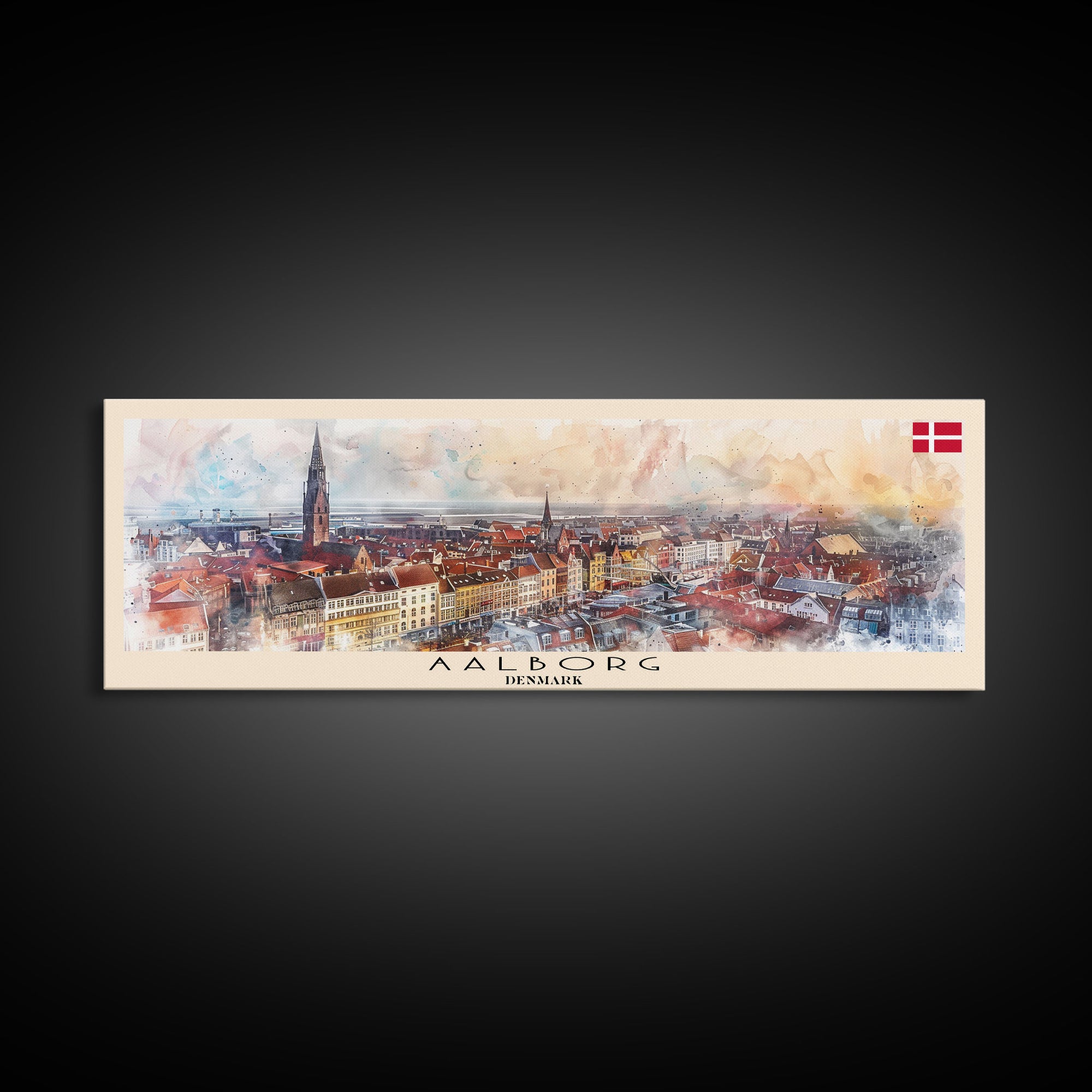 Aalborg Denmark Travel Print Wall Art, Panoramic City Art, Travel Art, Wall Decor, Vacation Gift, Framed Canvas Print Or Metal Art