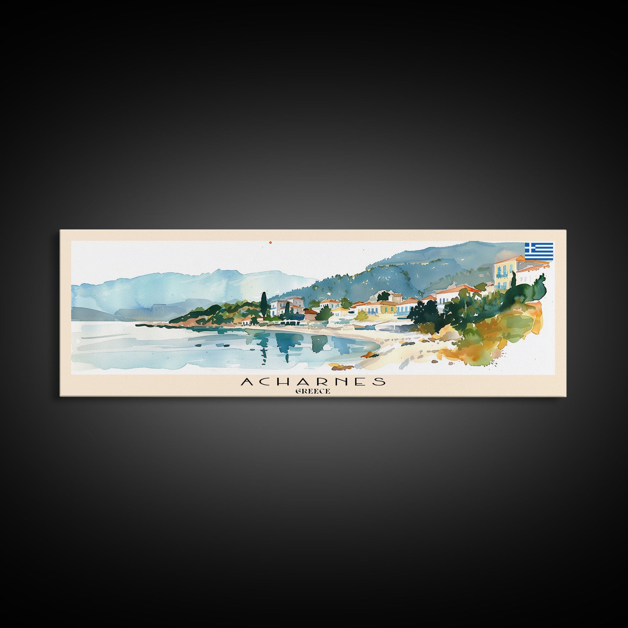 Acharnes Greece Travel Print Wall Art, Panoramic City Art, Travel Art, Wall Decor, Vacation Gift, Framed Canvas Print Or Metal Art