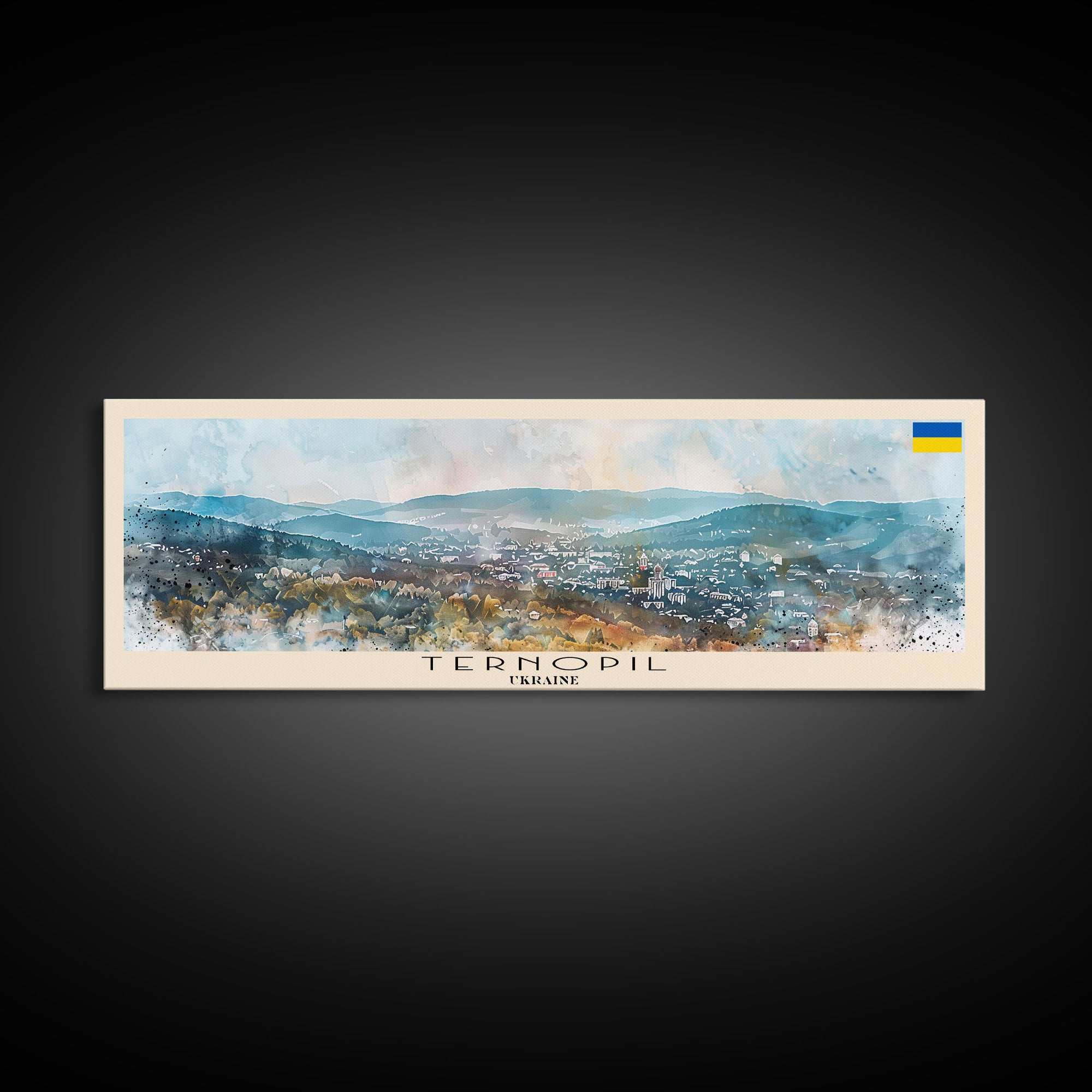 Ternopil Ukraine Panoramic Travel Poster, Framed Canvas Print or Metal Wall Art, Travel Art, Home Decor, Panoramic Painting, Midcentury Art