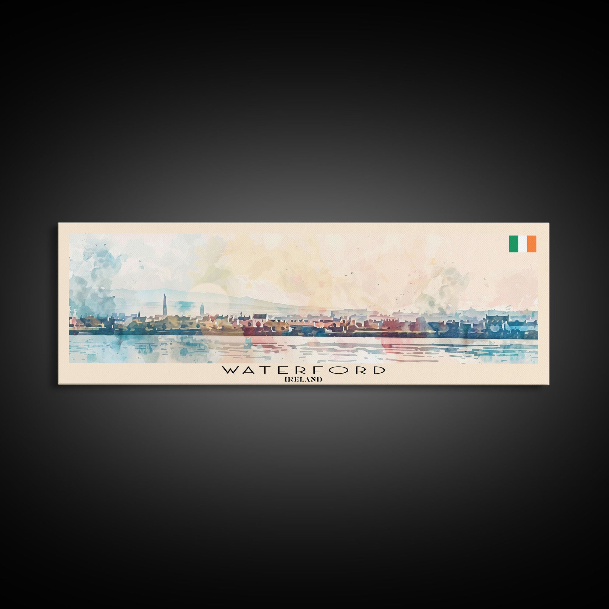 Waterford Ireland Panoramic Travel Poster, Framed Canvas Print or Metal Wall Art, Travel Art, Home Decor, Panoramic Painting, Midcentury Art