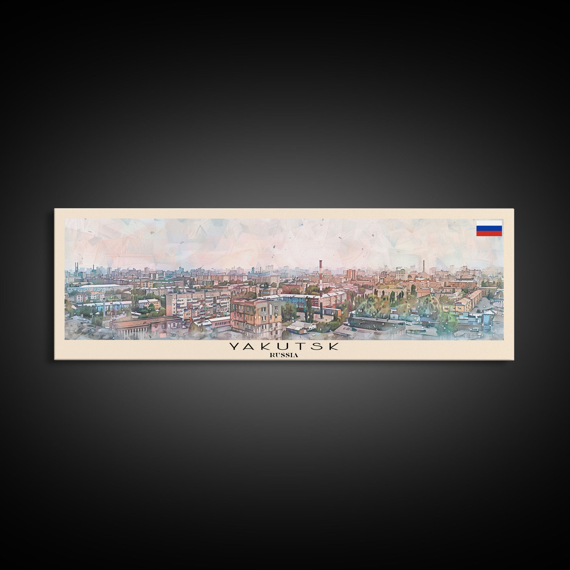 Yakutsk Russia Panoramic Travel Poster, Framed Canvas Print or Metal Wall Art, Travel Art, Home Decor, Panoramic Painting, Midcentury Art