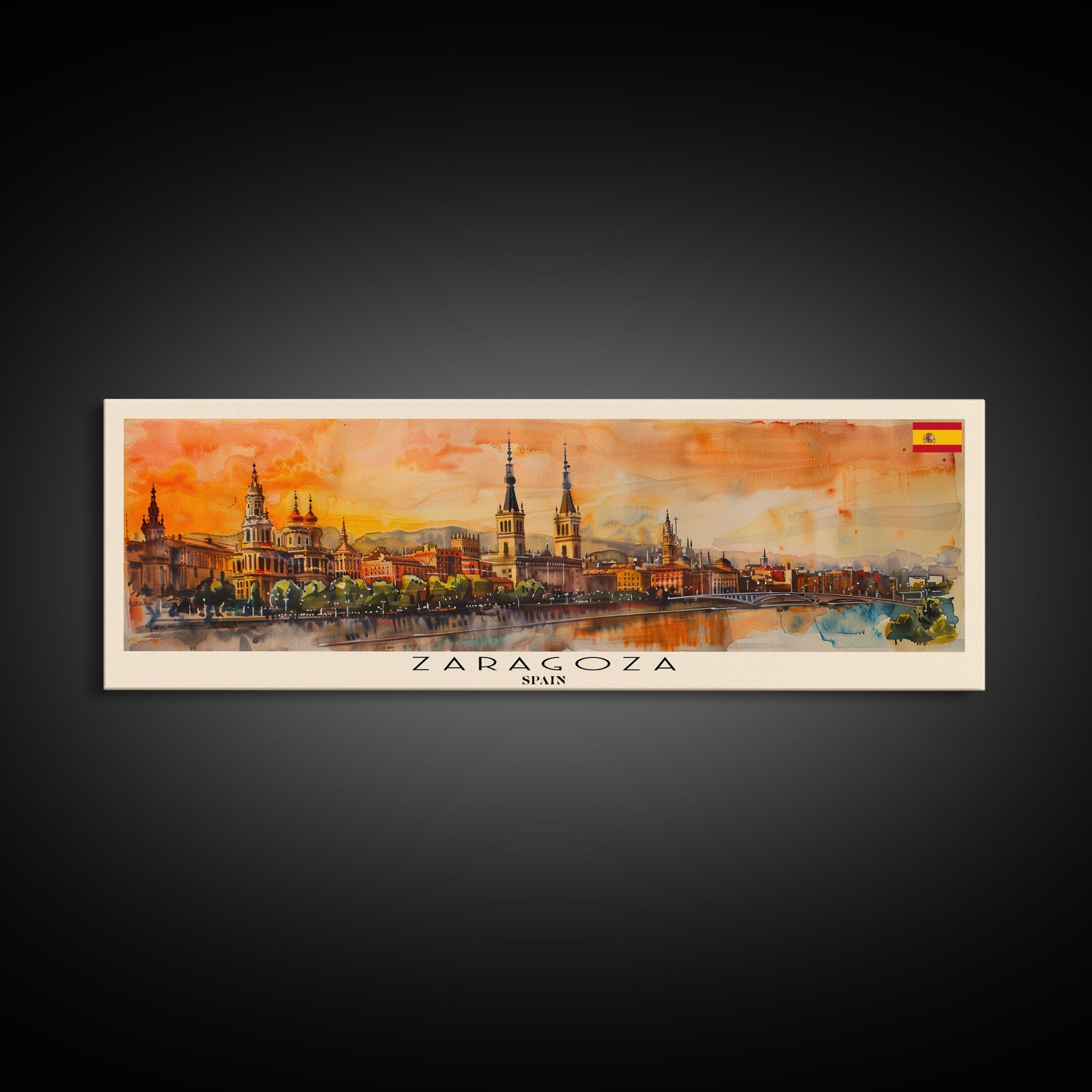 Zaragoza Spain Wall Art, Panoramic Travel Poster, Panoramic Framed Canvas Print, City Wall Art, Wall Hanging Home Decor, Travel Art