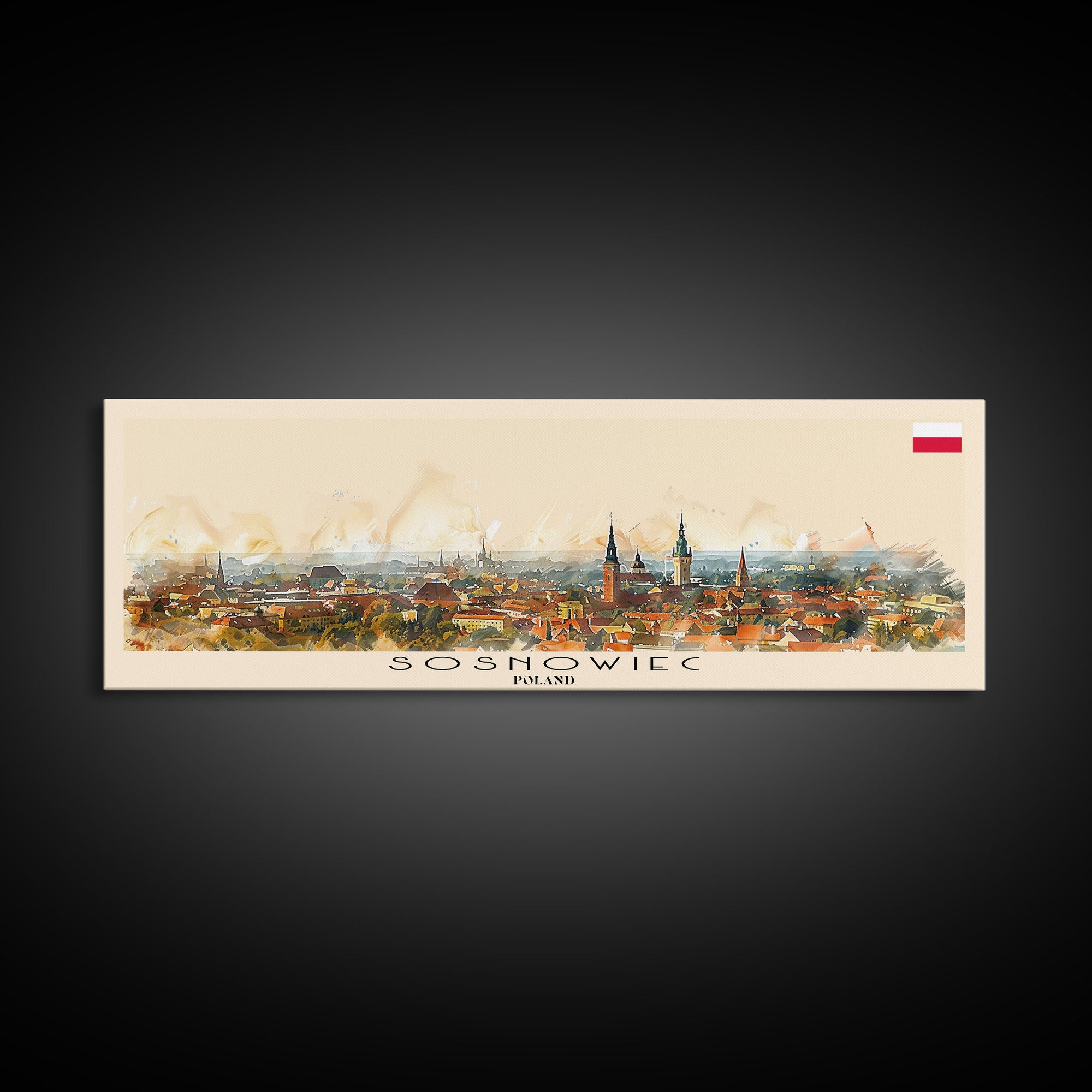 Sosnowiec Poland Panoramic Travel Poster, Framed Canvas Print or Metal Wall Art, Travel Art, Home Decor, Panoramic Painting, Midcentury Art