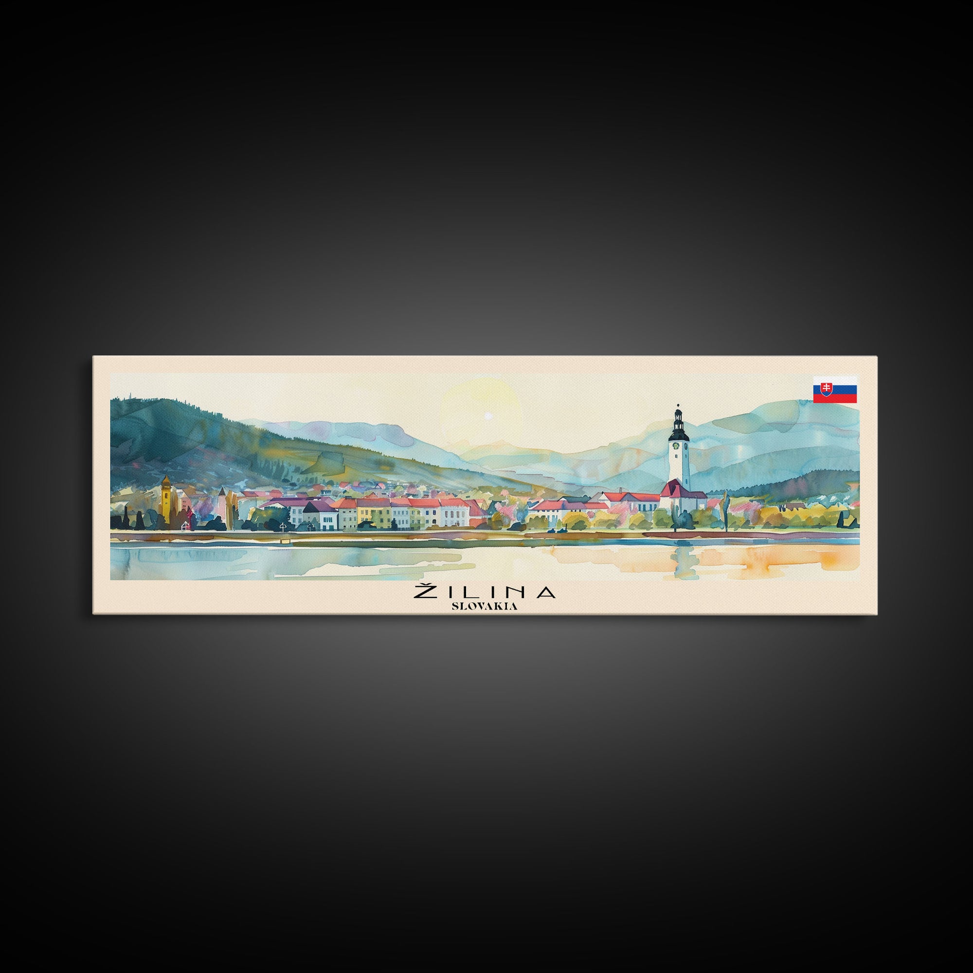 Zilina Slovakia Panoramic Travel Poster, Framed Canvas Print or Metal Wall Art, Travel Art, Home Decor, Panoramic Painting, Midcentury Art