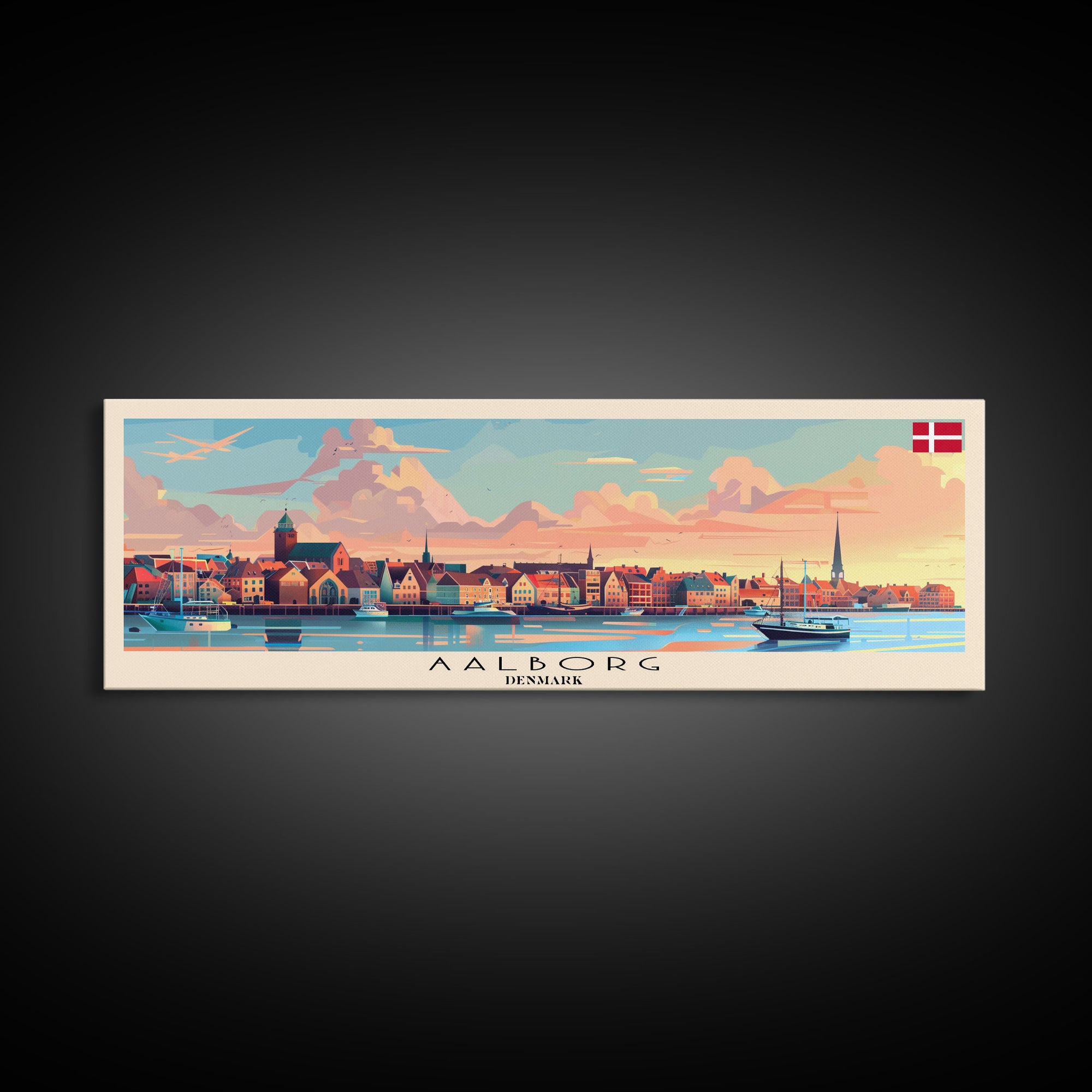 Aalborg Denmark Wall Art, Panoramic Travel Poster, Panoramic Framed Canvas Print, City Wall Art, Wall Hanging Home Decor, Travel Art