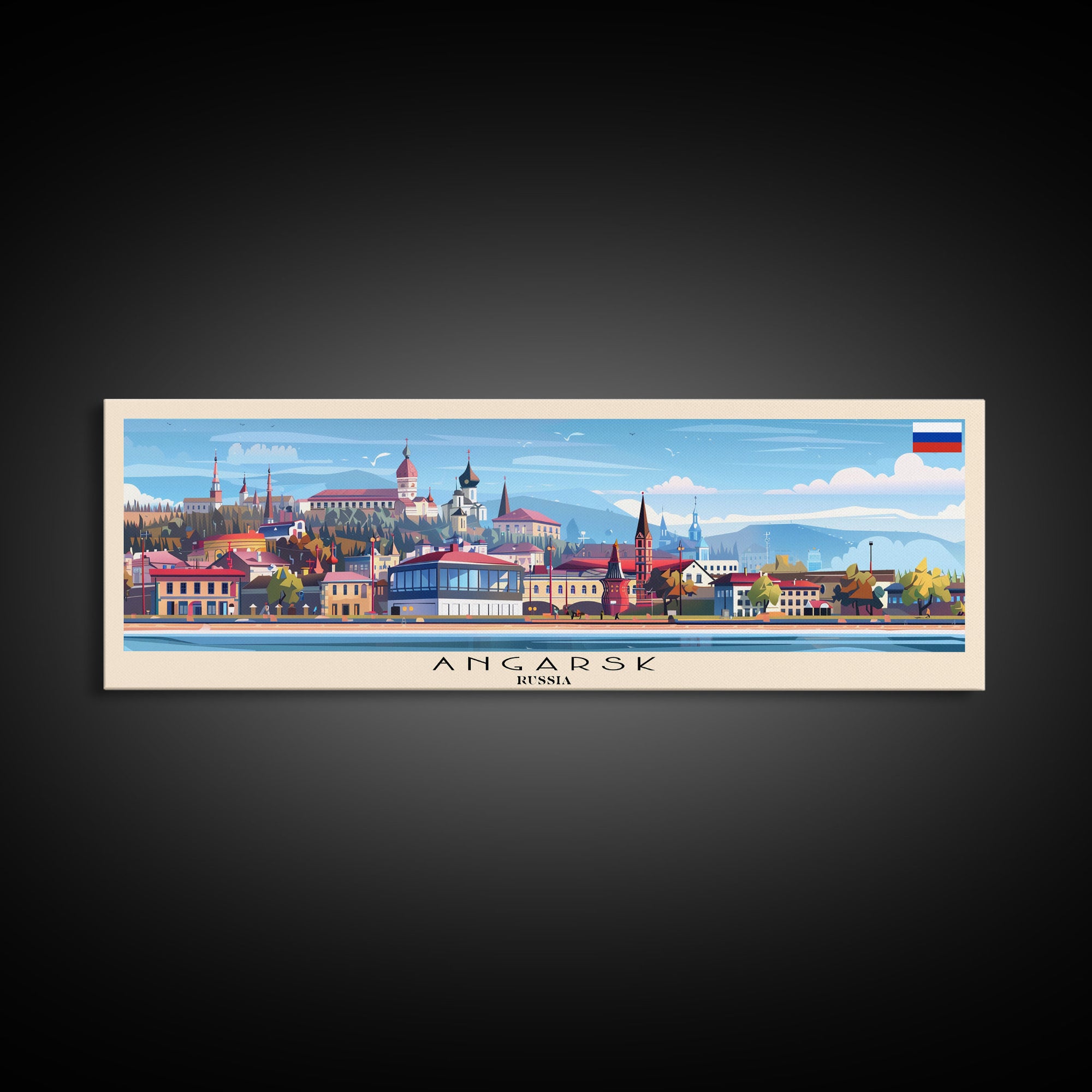 Angarsk Russia Panoramic Travel Poster, Framed Canvas Print or Metal Wall Art, Travel Art, Home Decor, Panoramic Painting, Midcentury Art