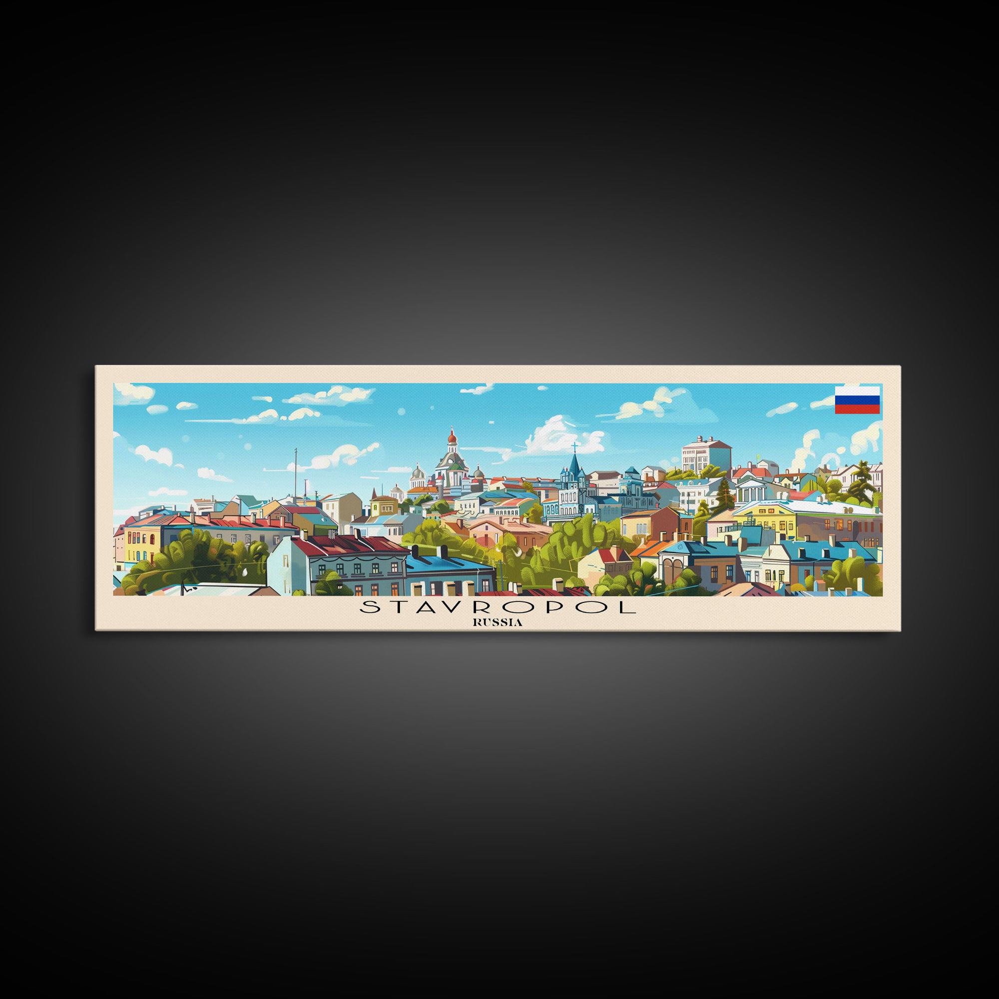 Stavropol Russia Panoramic Travel Poster, Framed Canvas Print or Metal Wall Art, Travel Art, Home Decor, Panoramic Painting, Midcentury Art