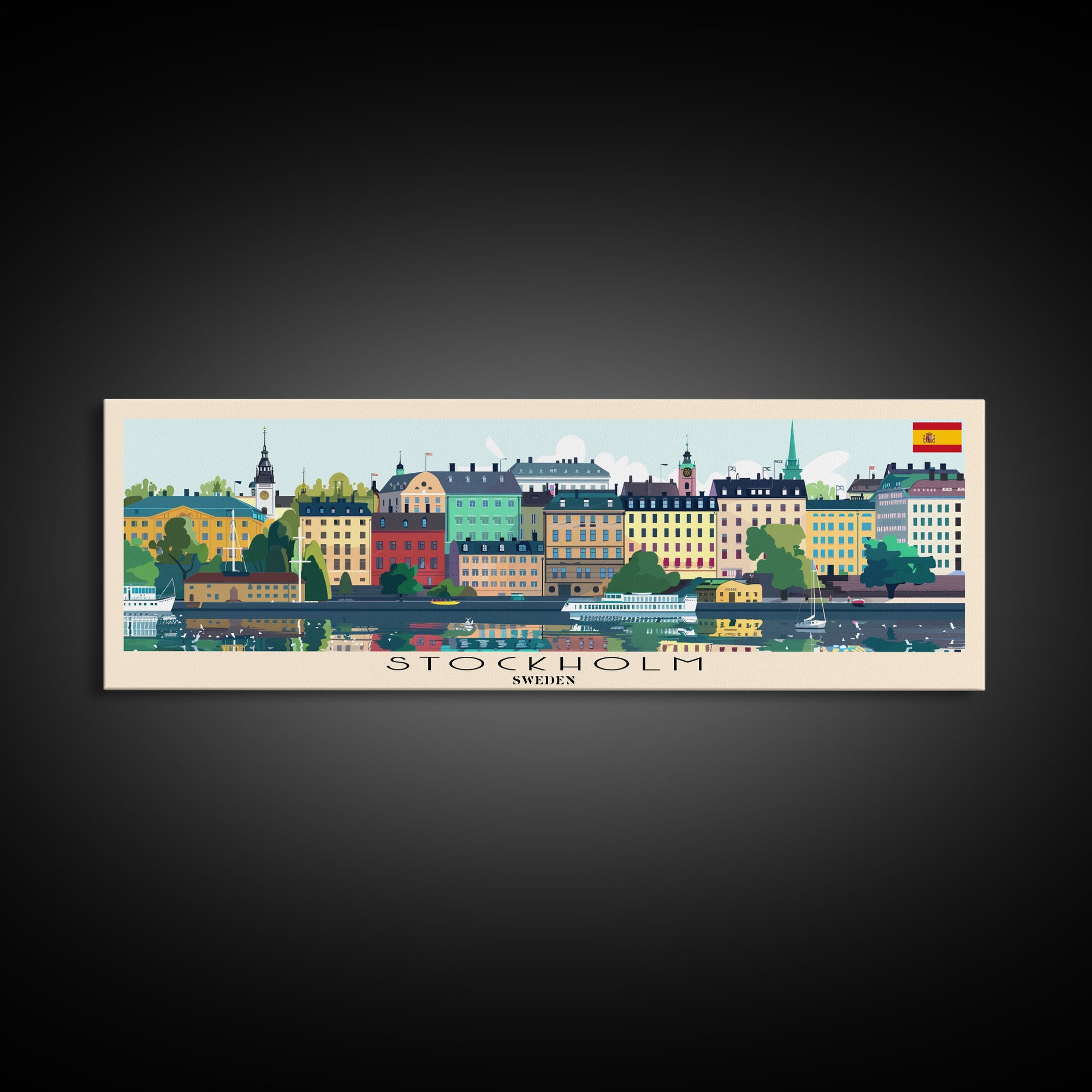 Stockholm Sweden Travel Art, City Art, Framed Canvas Print or Metal Wall Art, Europe Travel Poster, Panoramic Wall Art, Extra Wide Wall Art