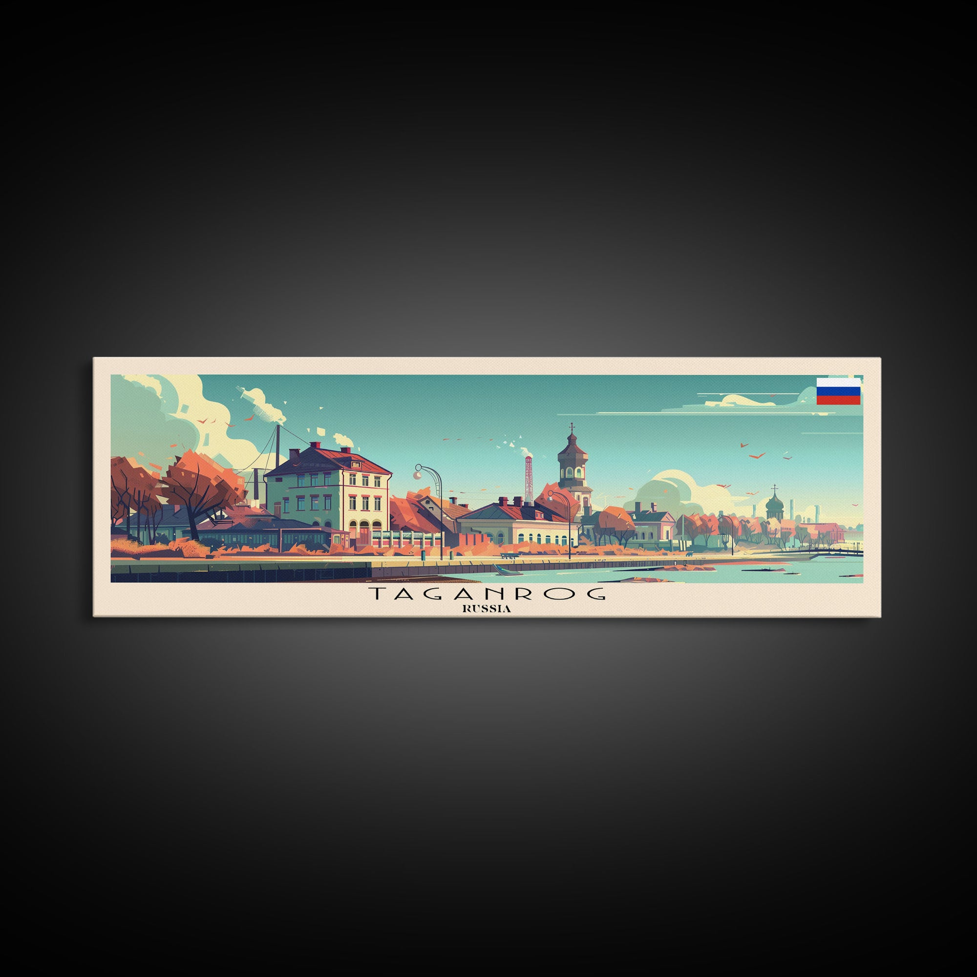 Taganrog Russia Travel Art, City Art, Framed Canvas Print or Metal Wall Art, Europe Travel Poster, Panoramic Wall Art, Extra Wide Wall Art